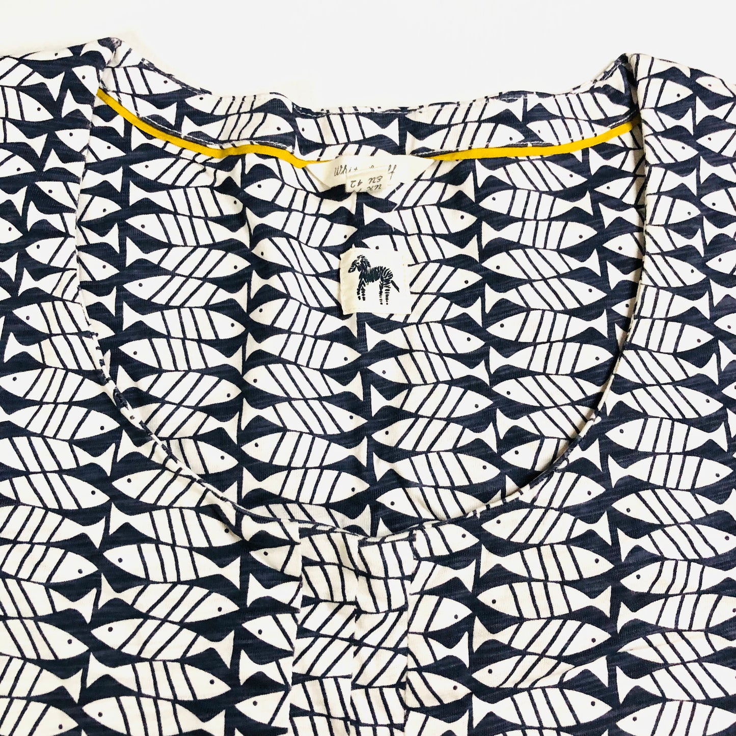 White Stuff Navy Blue & White Fish Print Pippi Summer Mini Dress Tunic Size 14