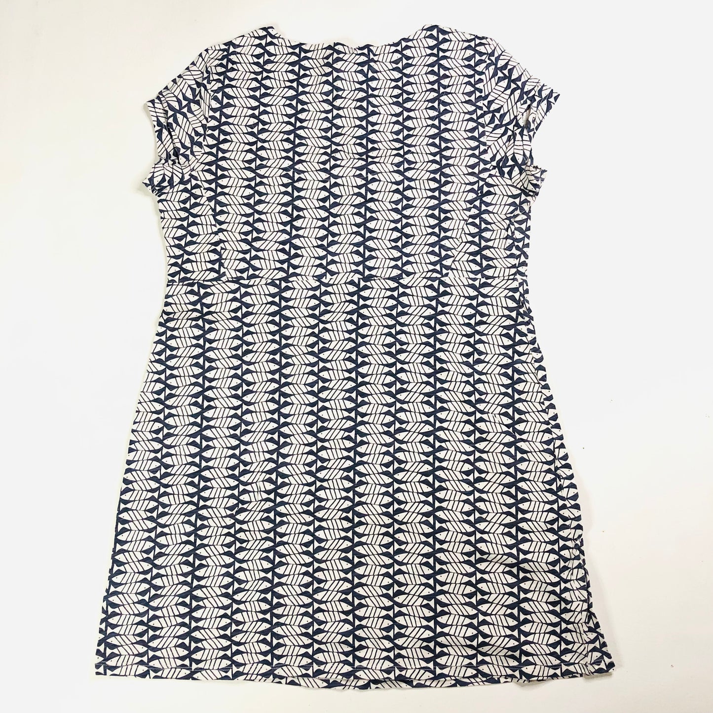 White Stuff Navy Blue & White Fish Print Pippi Summer Mini Dress Tunic Size 14