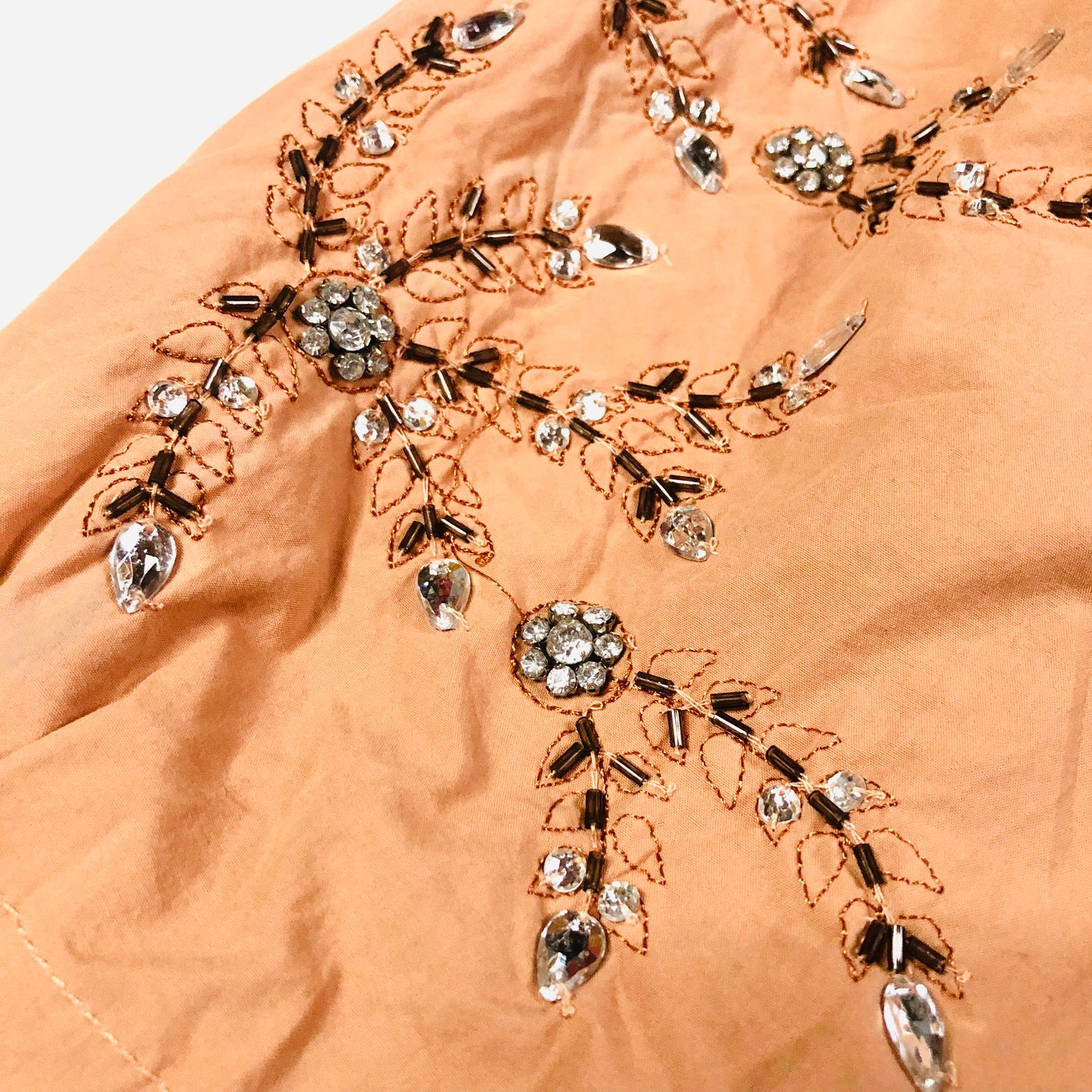 In Other Words (River Island) Pale Orange Floral Beaded Baggy Cargo Utility Parachute Pants Size 10