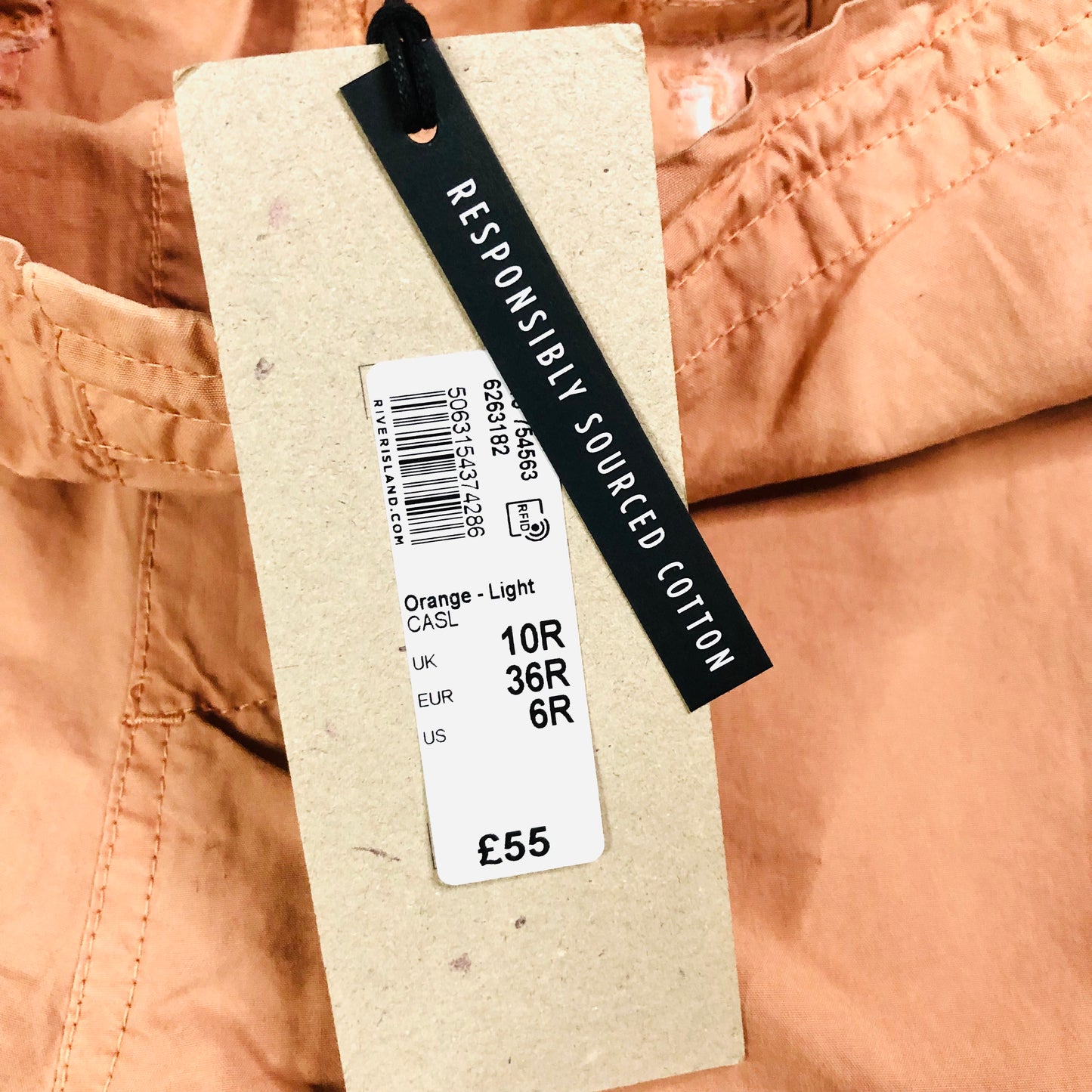 In Other Words (River Island) Pale Orange Floral Beaded Baggy Cargo Utility Parachute Pants Size 10