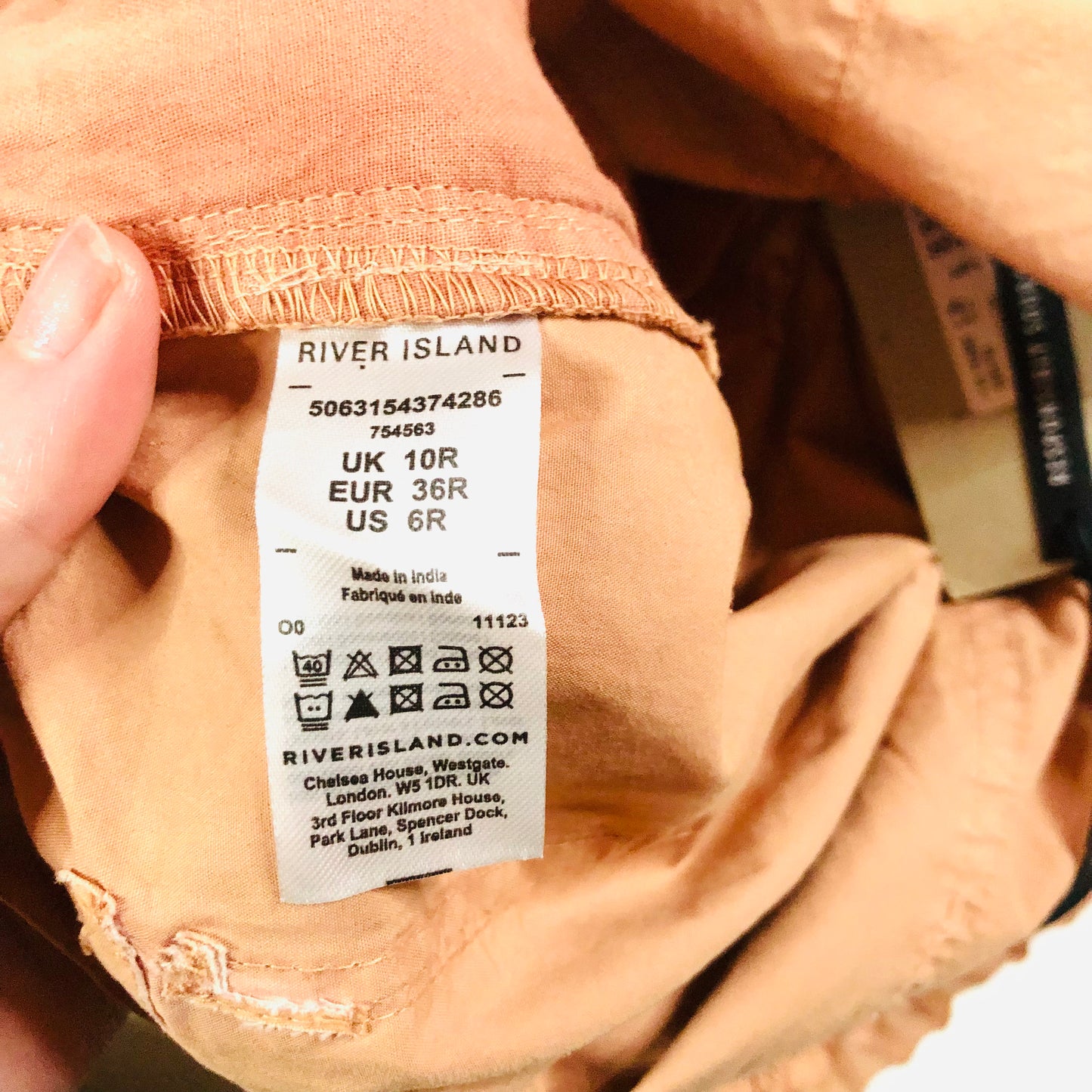 In Other Words (River Island) Pale Orange Floral Beaded Baggy Cargo Utility Parachute Pants Size 10