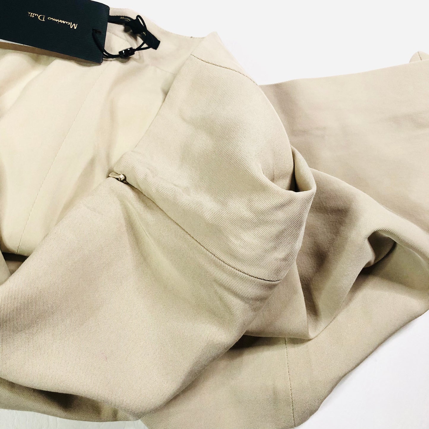 Massimo Dutti Beige Cream Micro Twill Split Midi Skirt Size Large NEW
