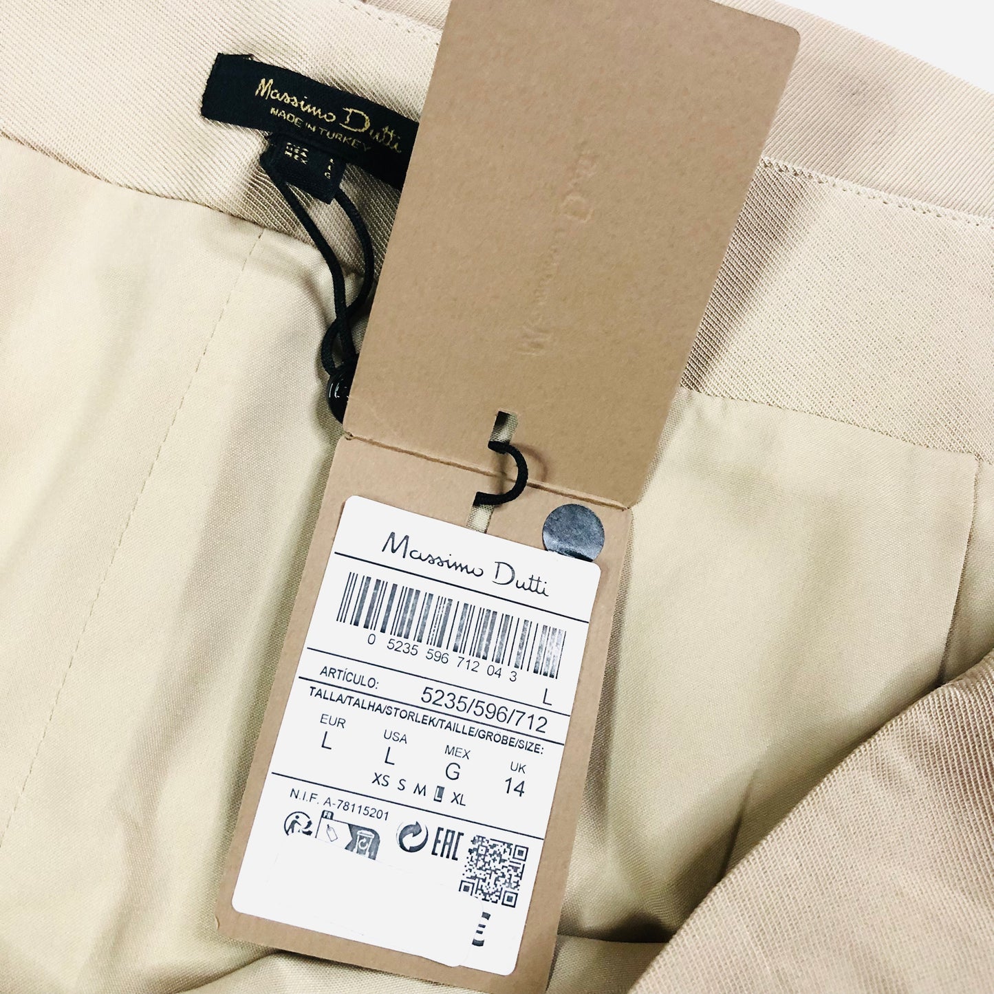 Massimo Dutti Beige Cream Micro Twill Split Midi Skirt Size Large NEW