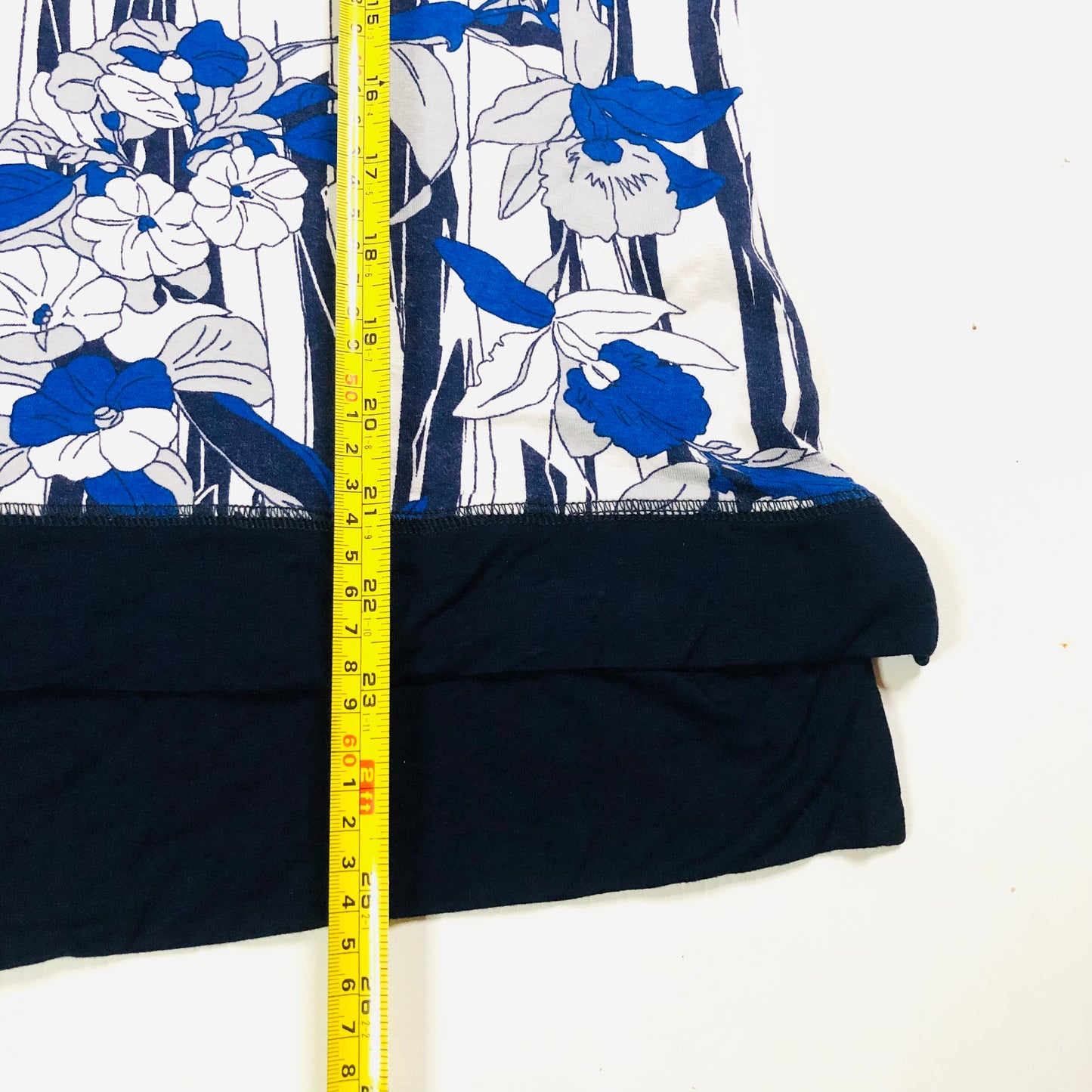 Roman Blue Floral Print Batwing Sleeve Stretch Jersey Top Size 18