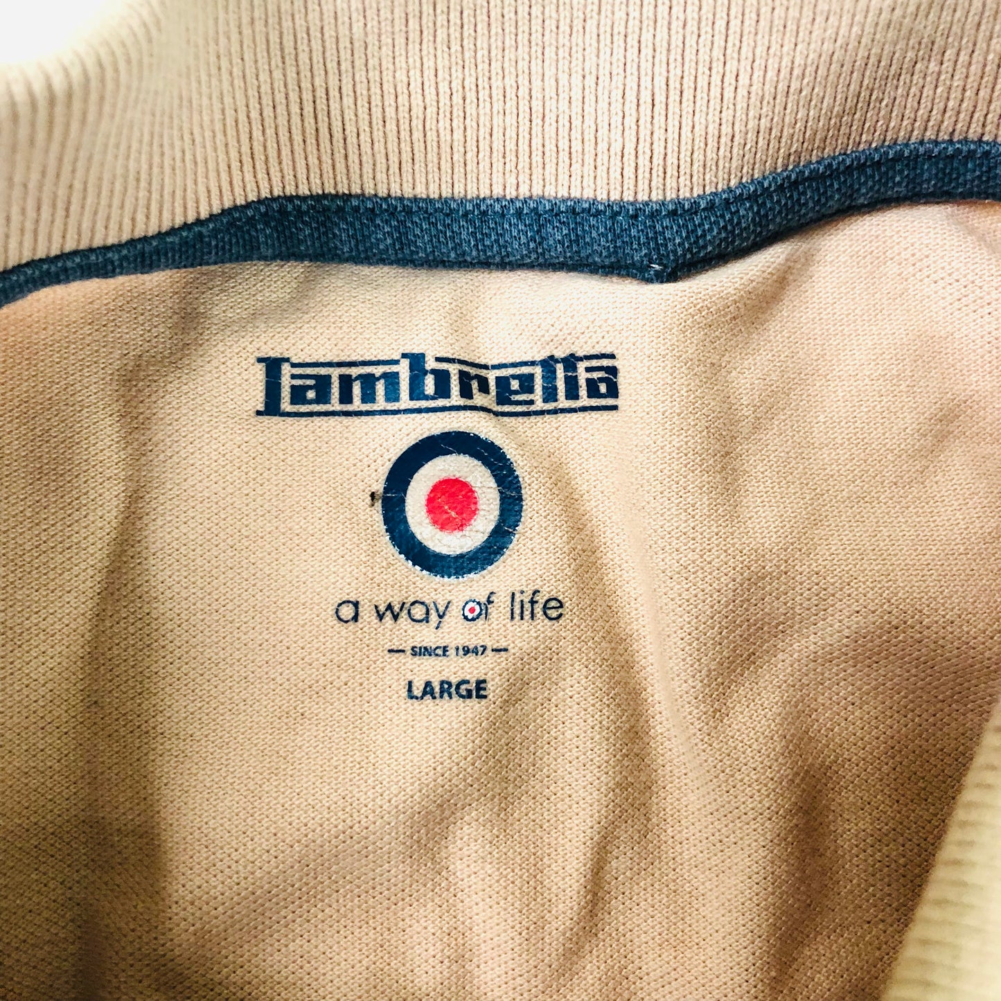 Lambretta 47 Tipped Pique Short Sleeve Cotton Polo Shirt Salmon Pink Size Large