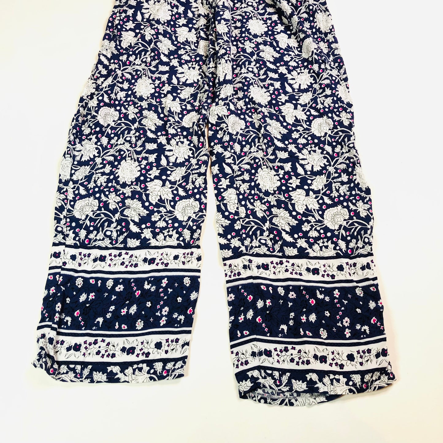 Joe Browns Navy Blue White Floral Casual Lightweight Summer Trousers Size 12/14