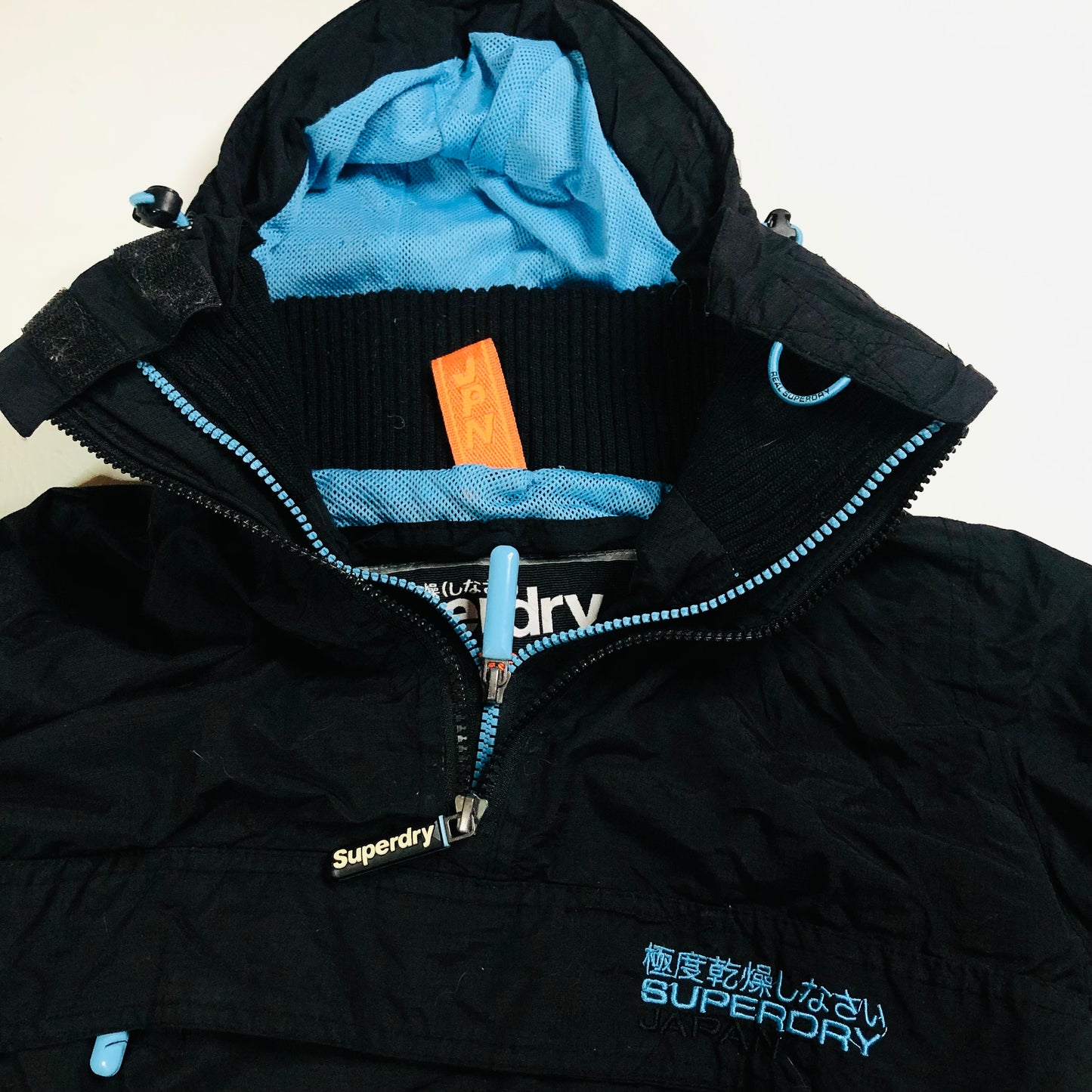 Superdry women's Black Pop Zip Wind Cagoule Jacket Size Small (UK 8)