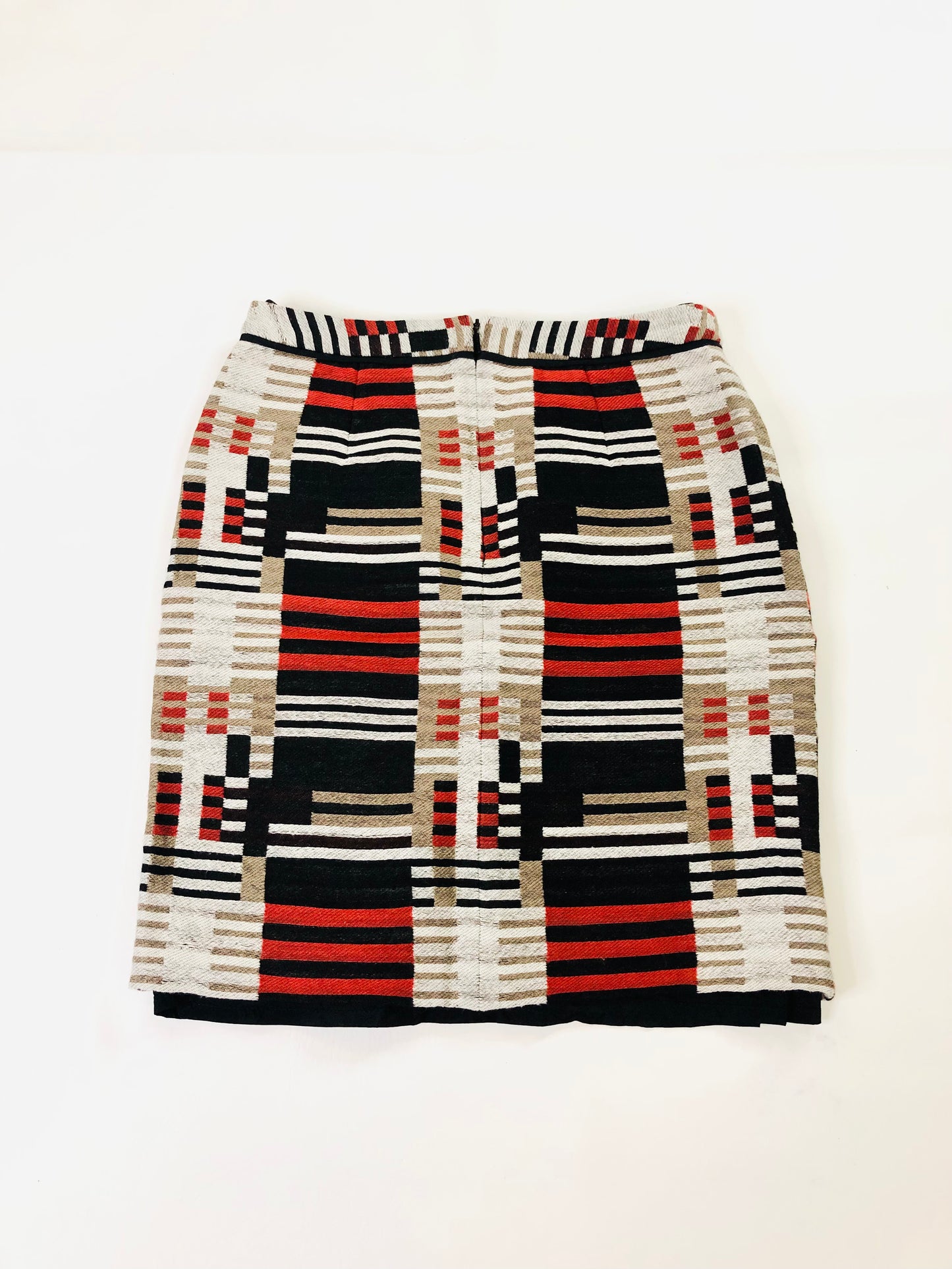 Hugo Boss Maluka Colour Block Stripe Orange & Black Wool Blend Skirt Size UK 4