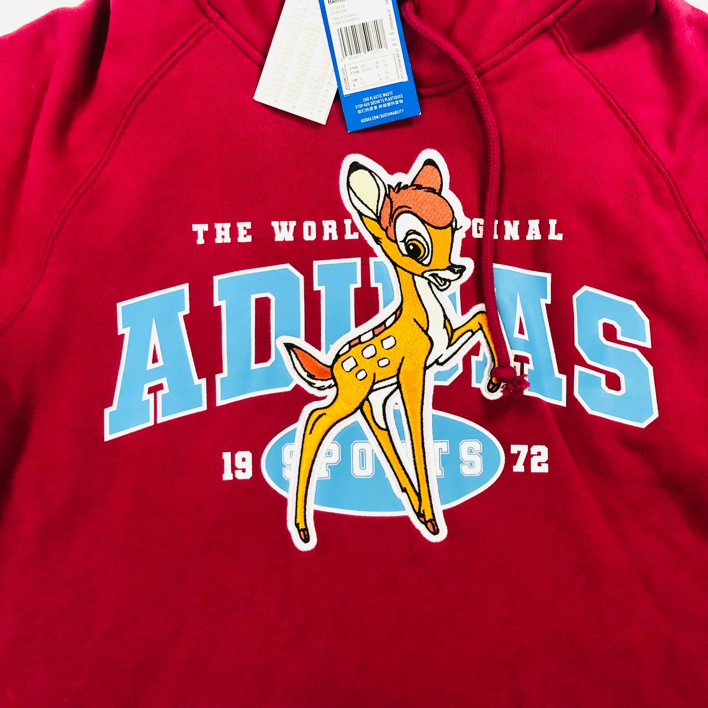 Adidas Originals X Disney Bambi Hoodie Sweatshirt Cropped HE6875 Burgundy Size 6