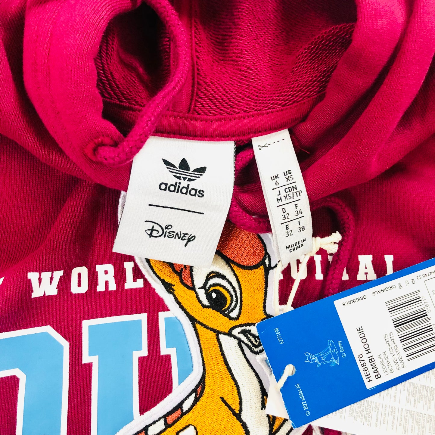 Adidas Originals X Disney Bambi Hoodie Sweatshirt Cropped HE6875 Burgundy Size 6