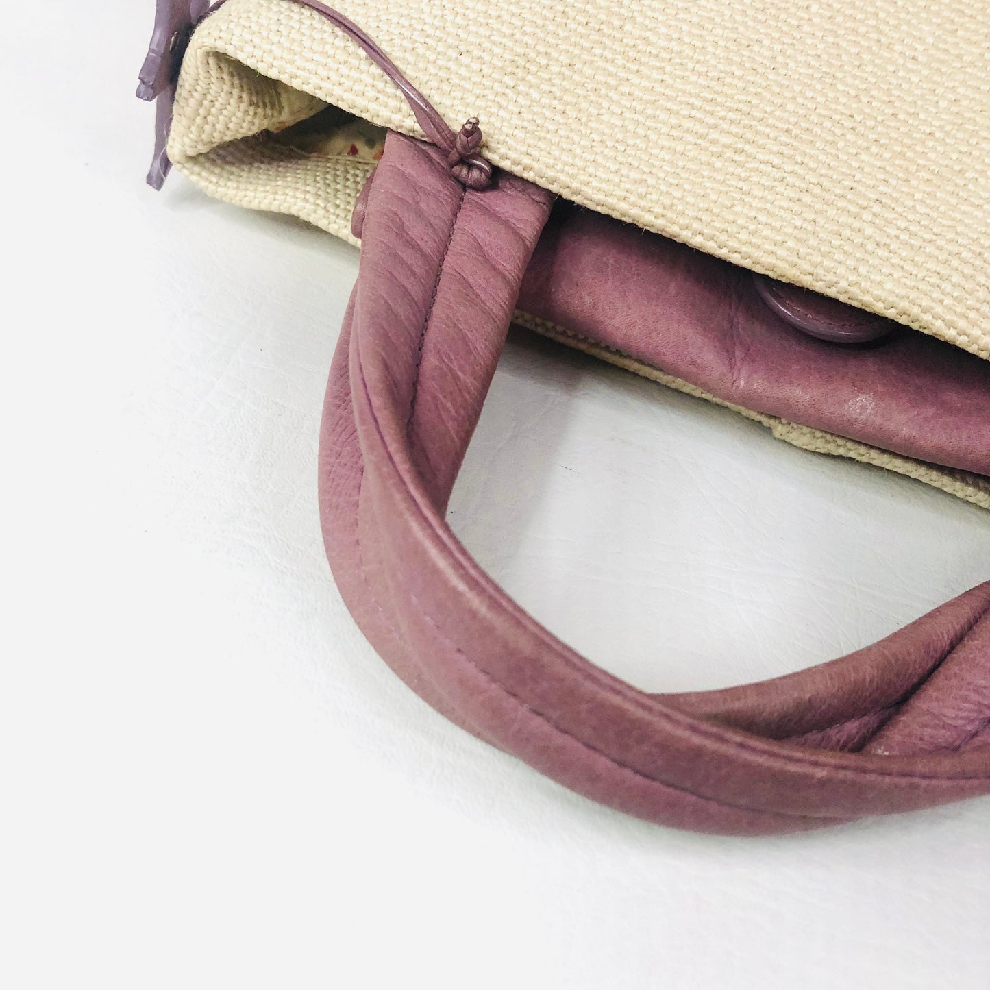 Radley Woven & Leather Beige Lavender Grab Bag Handbag Flower Appliqué Dog Charm