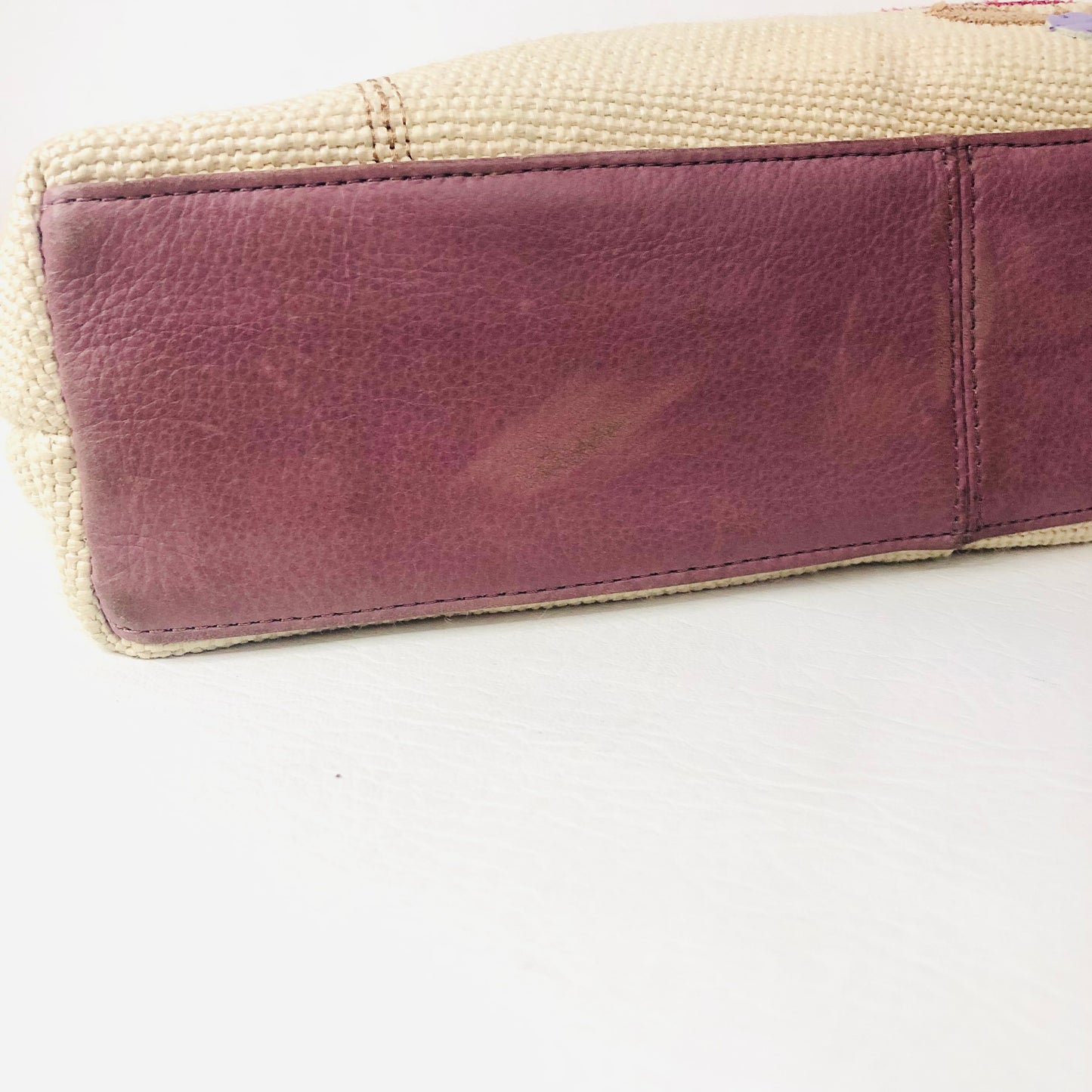Radley Woven & Leather Beige Lavender Grab Bag Handbag Flower Appliqué Dog Charm