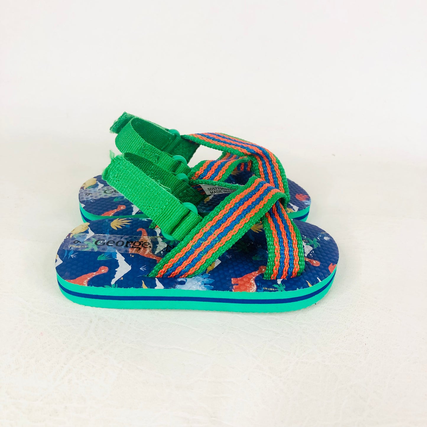 George ASDA Boys Dinosaur Flip Flops Sandals Green/Blue Straps Size 6 (23) NEW