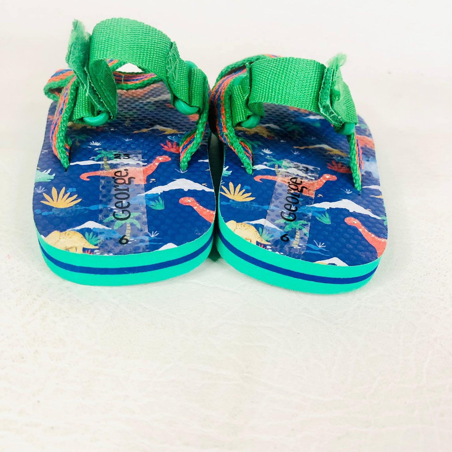 George ASDA Boys Dinosaur Flip Flops Sandals Green/Blue Straps Size 6 (23) NEW