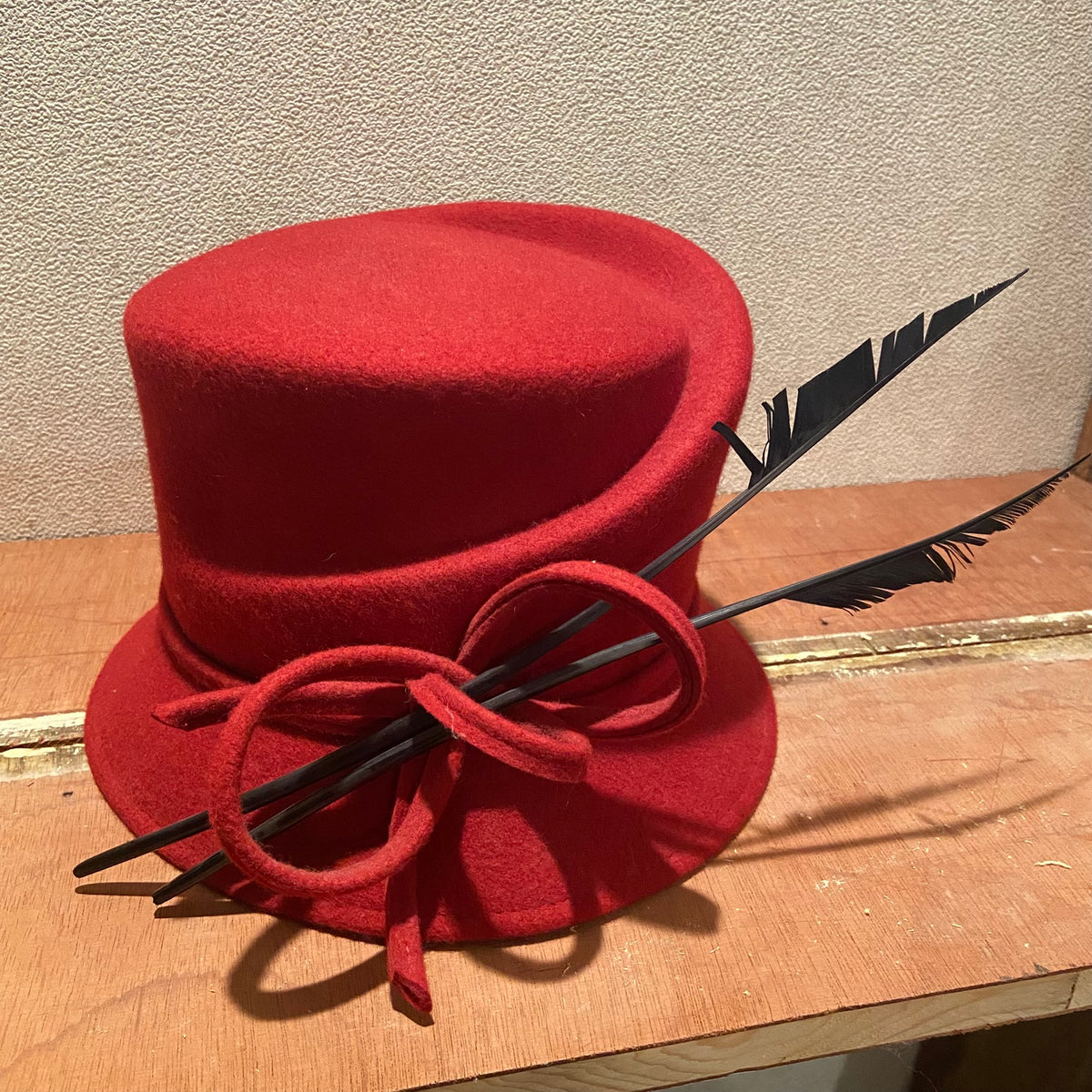 Vintage | Whiteley Hat Company | Wool Felt | Red & Black | 20s Style | Asymmetric Cloche | Winter Formal | Downton Abbey