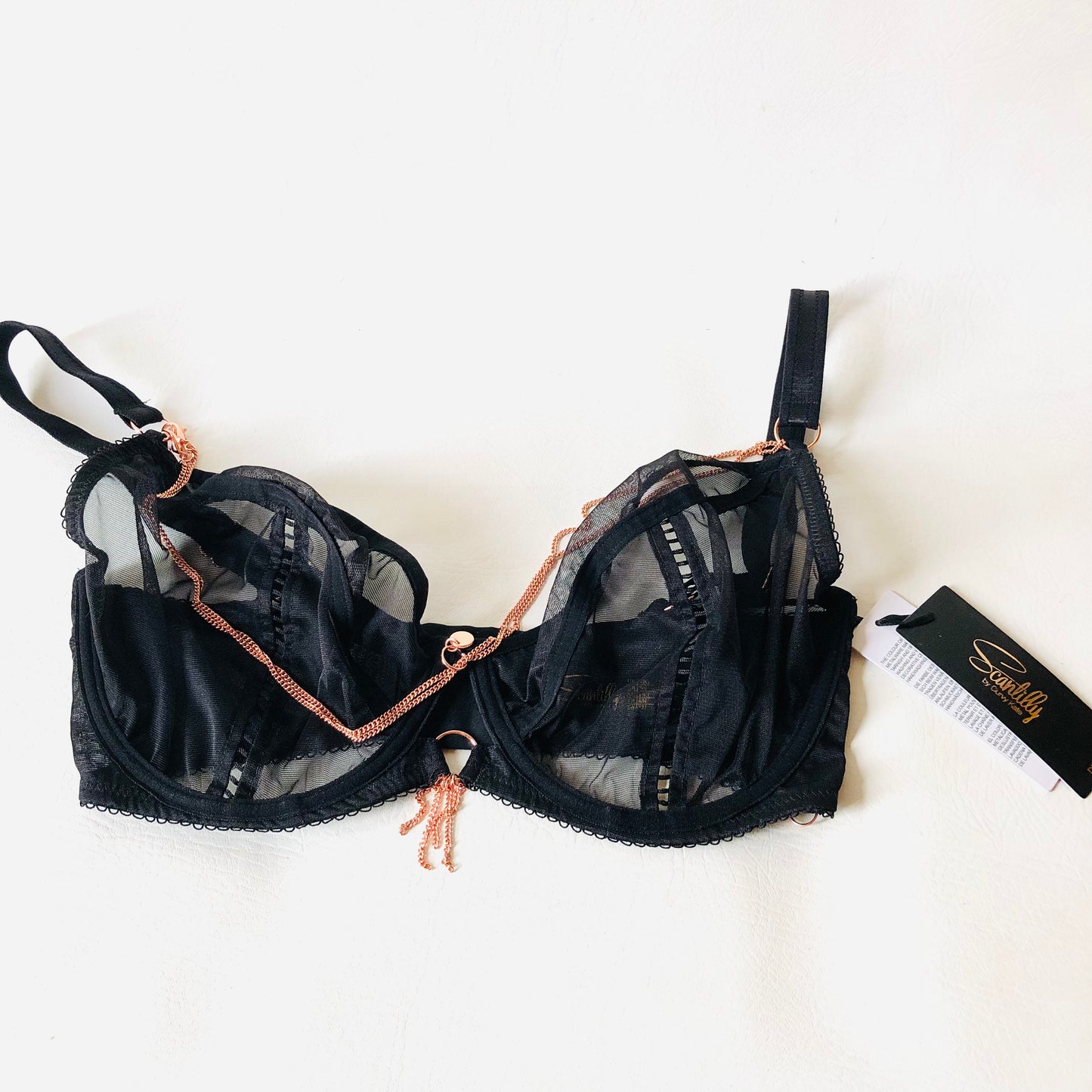 Scantilly By Curvy Kate Black Gold Unchained Plunge Underwired Bra Size 32G NEW