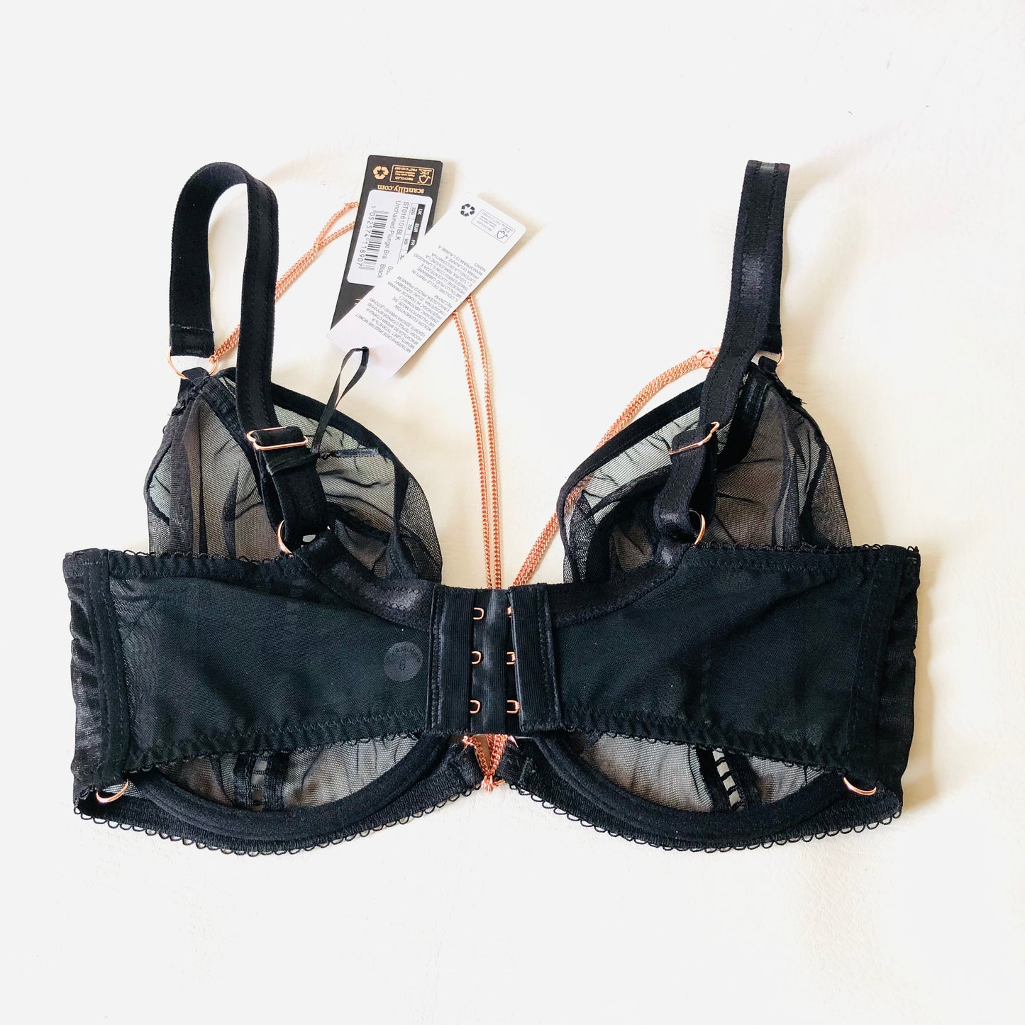 Scantilly By Curvy Kate Black Gold Unchained Plunge Underwired Bra Size 32G NEW