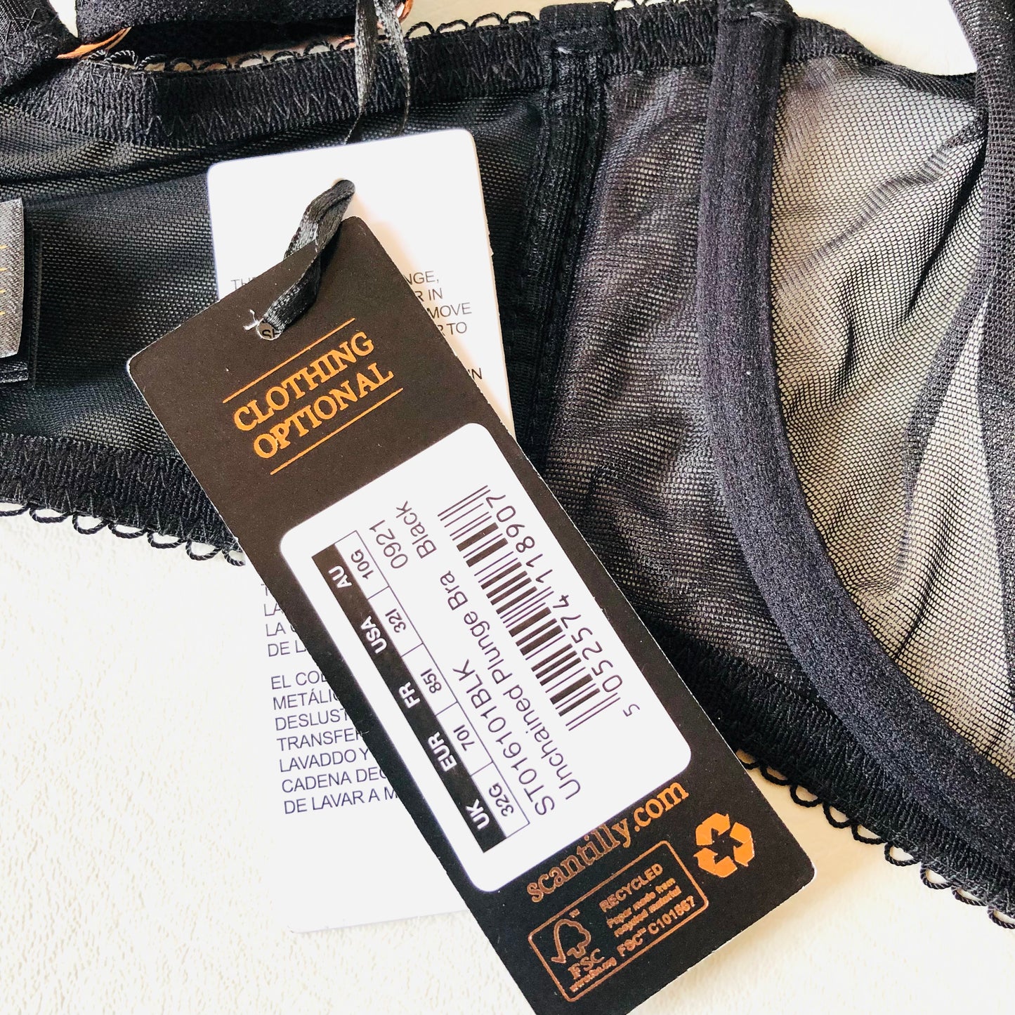 Scantilly By Curvy Kate Black Gold Unchained Plunge Underwired Bra Size 32G NEW