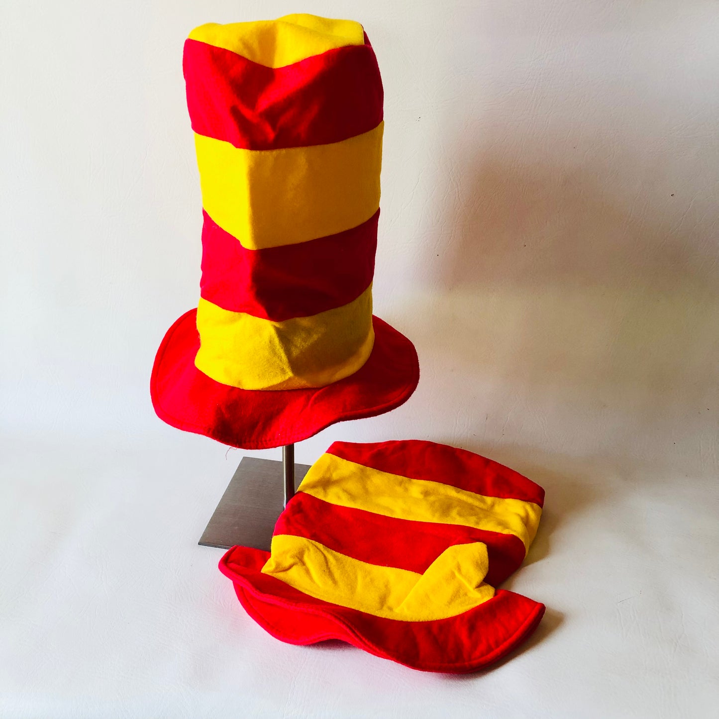 2x Yellow & Red Tall Fancy Dress Felt Nonwoven Extra Tall Top Hats Lightweight
