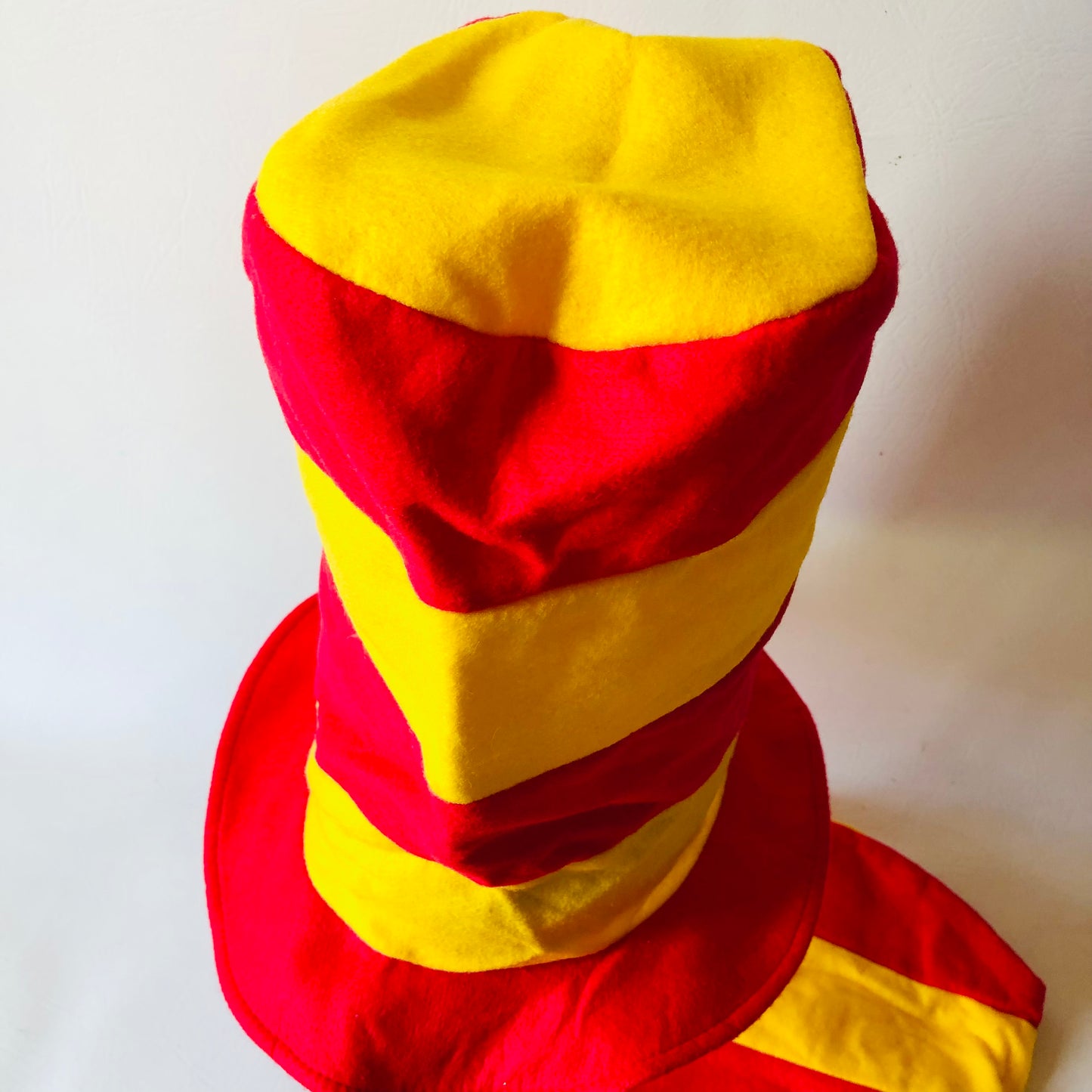 2x Yellow & Red Tall Fancy Dress Felt Nonwoven Extra Tall Top Hats Lightweight