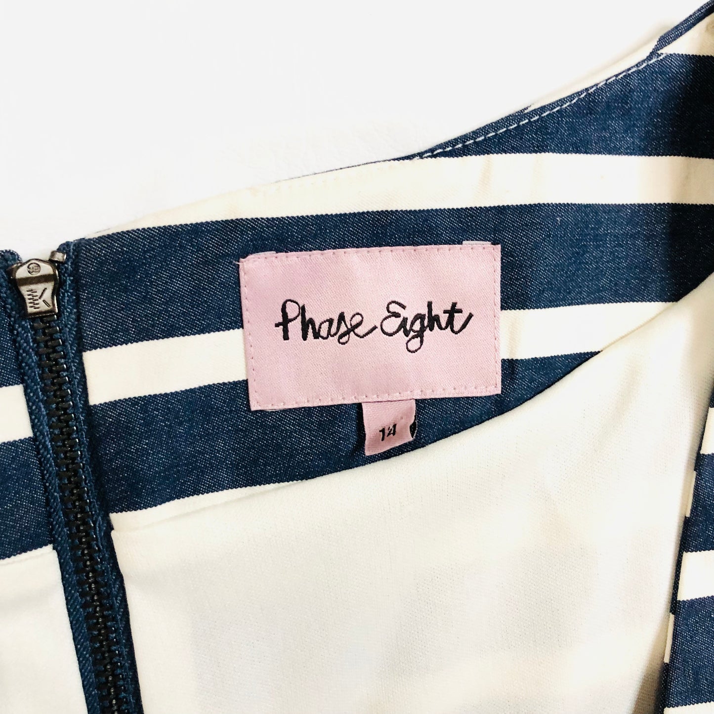 Phase Eight Blue & White Striped Nautical Pencil Wiggle Dress Size 14 Cotton