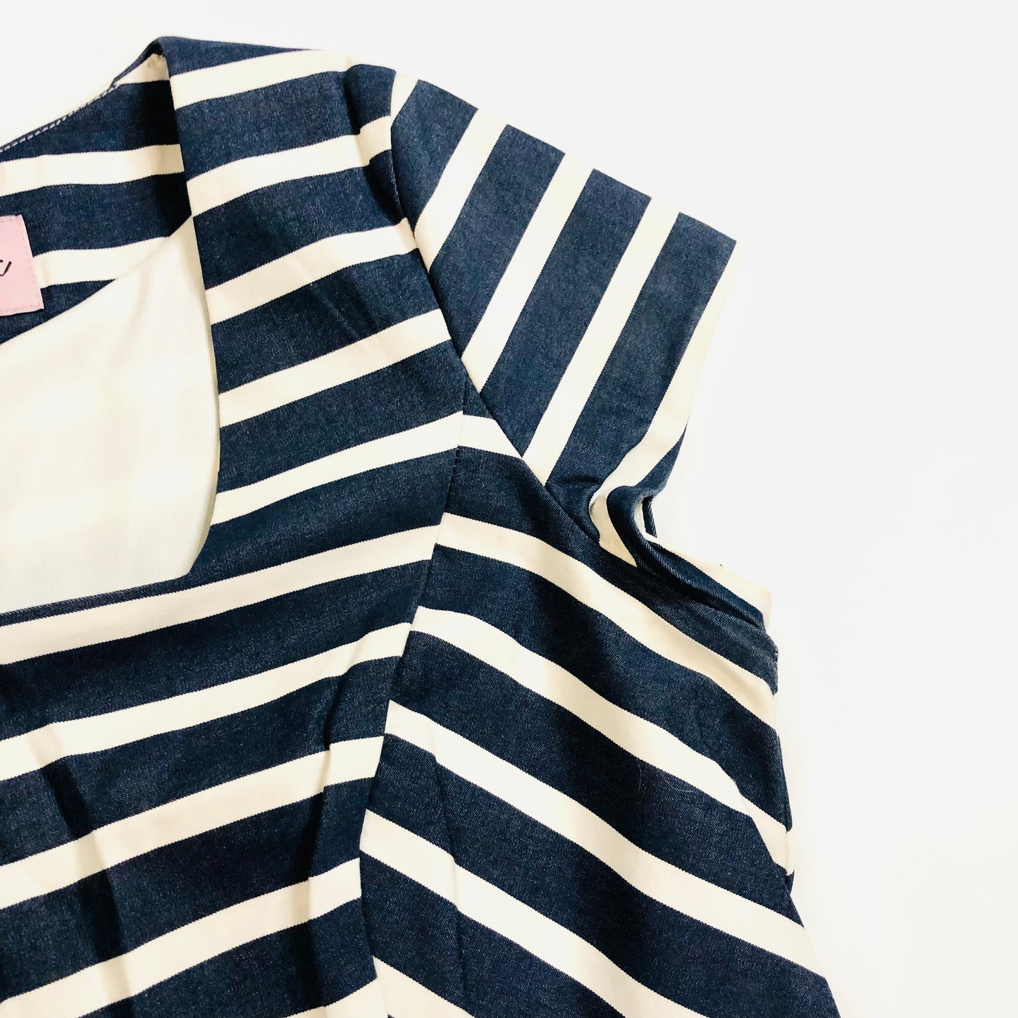 Phase Eight Blue & White Striped Nautical Pencil Wiggle Dress Size 14 Cotton