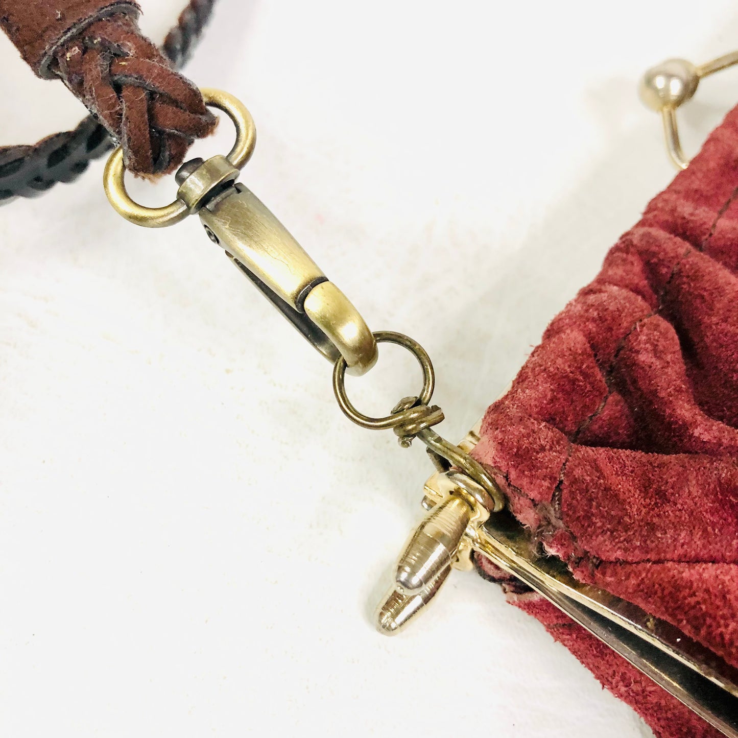 Vintage Burgundy Suede Clutch Bag With Detachable Crossbody Strap