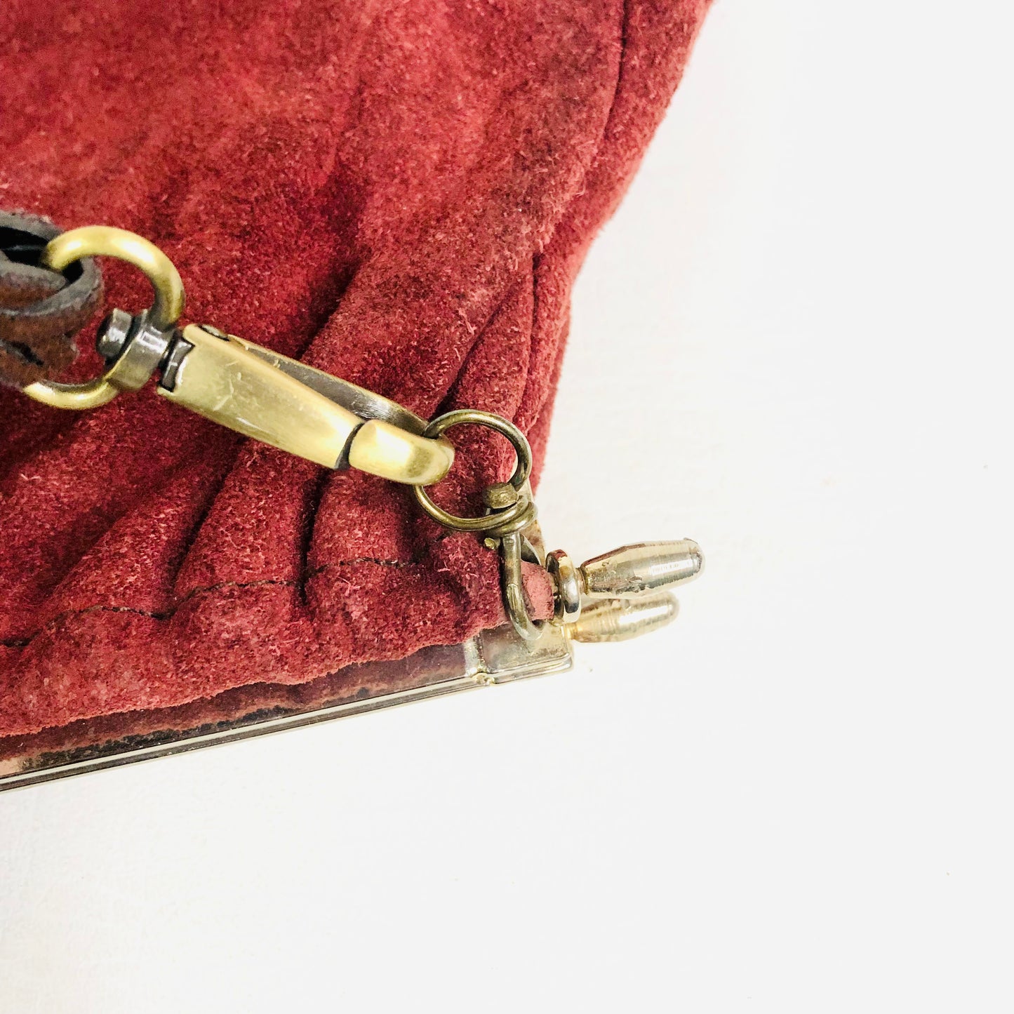 Vintage Burgundy Suede Clutch Bag With Detachable Crossbody Strap