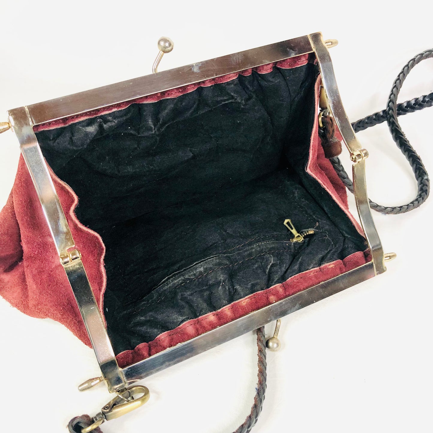 Vintage Burgundy Suede Clutch Bag With Detachable Crossbody Strap