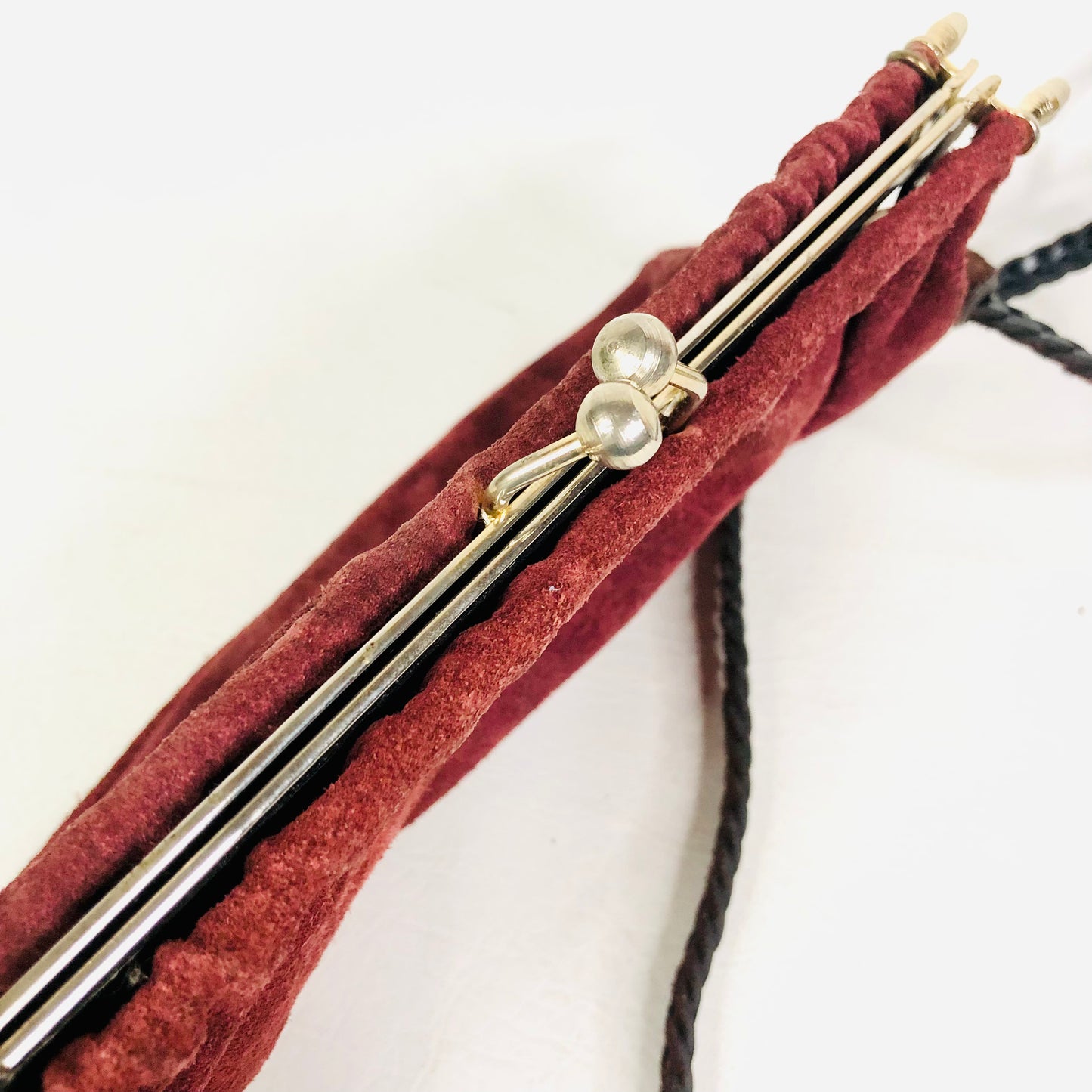 Vintage Burgundy Suede Clutch Bag With Detachable Crossbody Strap