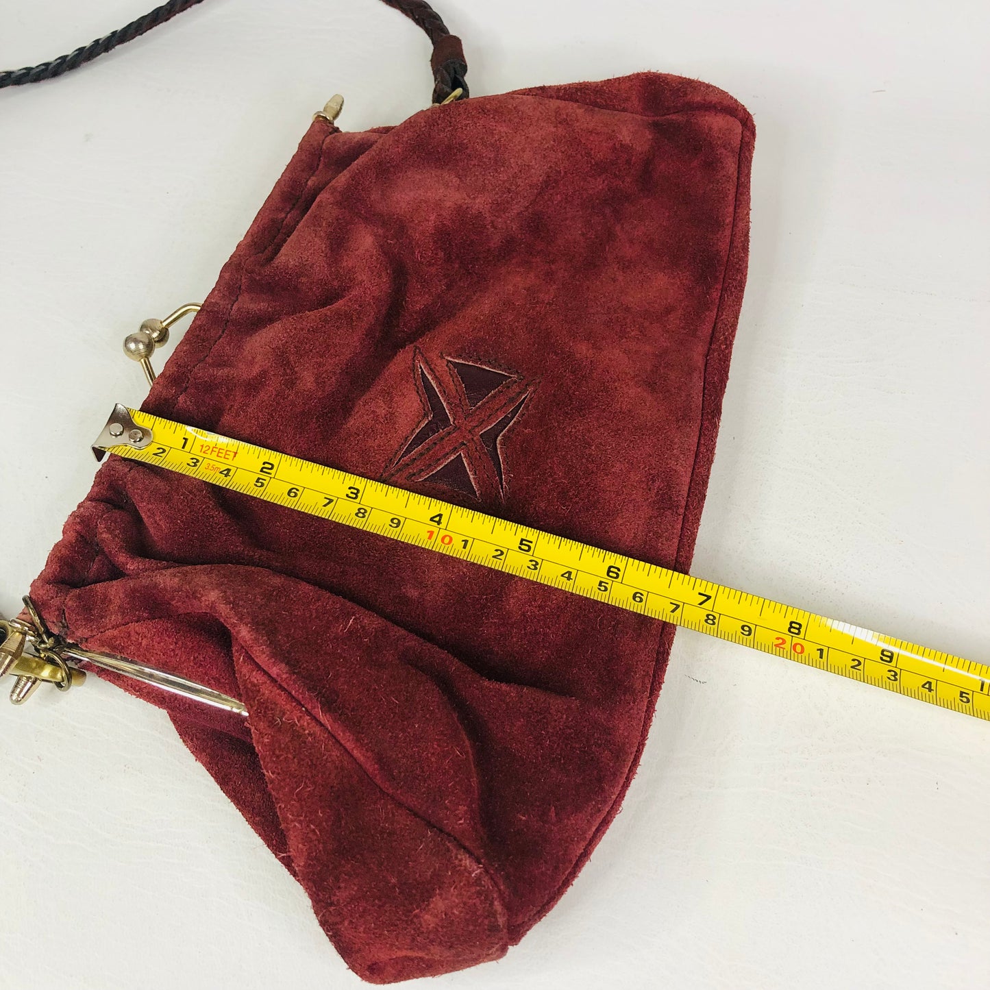 Vintage Burgundy Suede Clutch Bag With Detachable Crossbody Strap