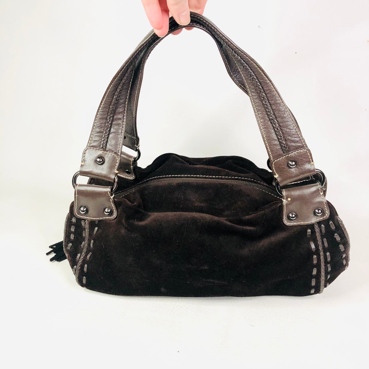 Abro Brown Retro Y2K Suede & Leather Slouch Hobo Grab Bag Handbag Designer