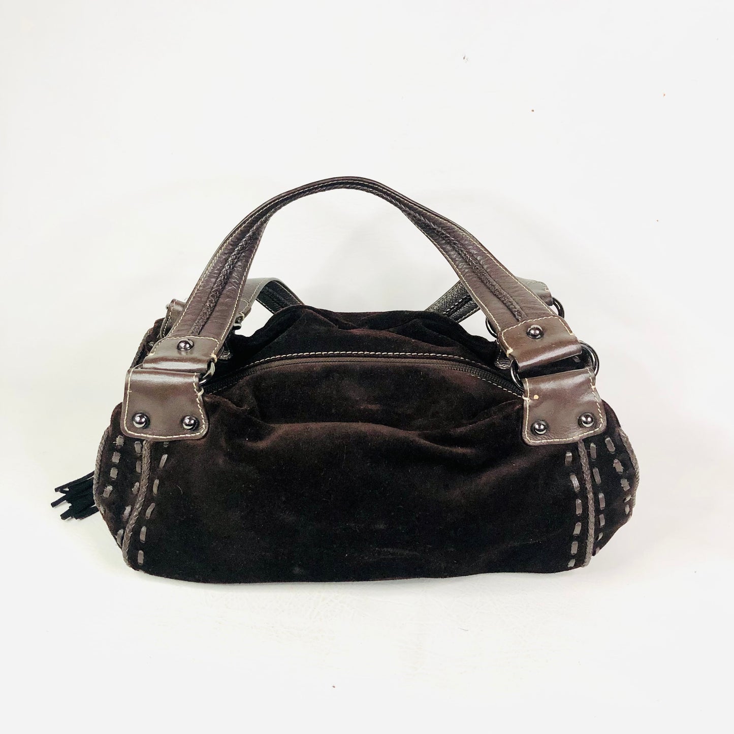 Abro Brown Retro Y2K Suede & Leather Slouch Hobo Grab Bag Handbag Designer