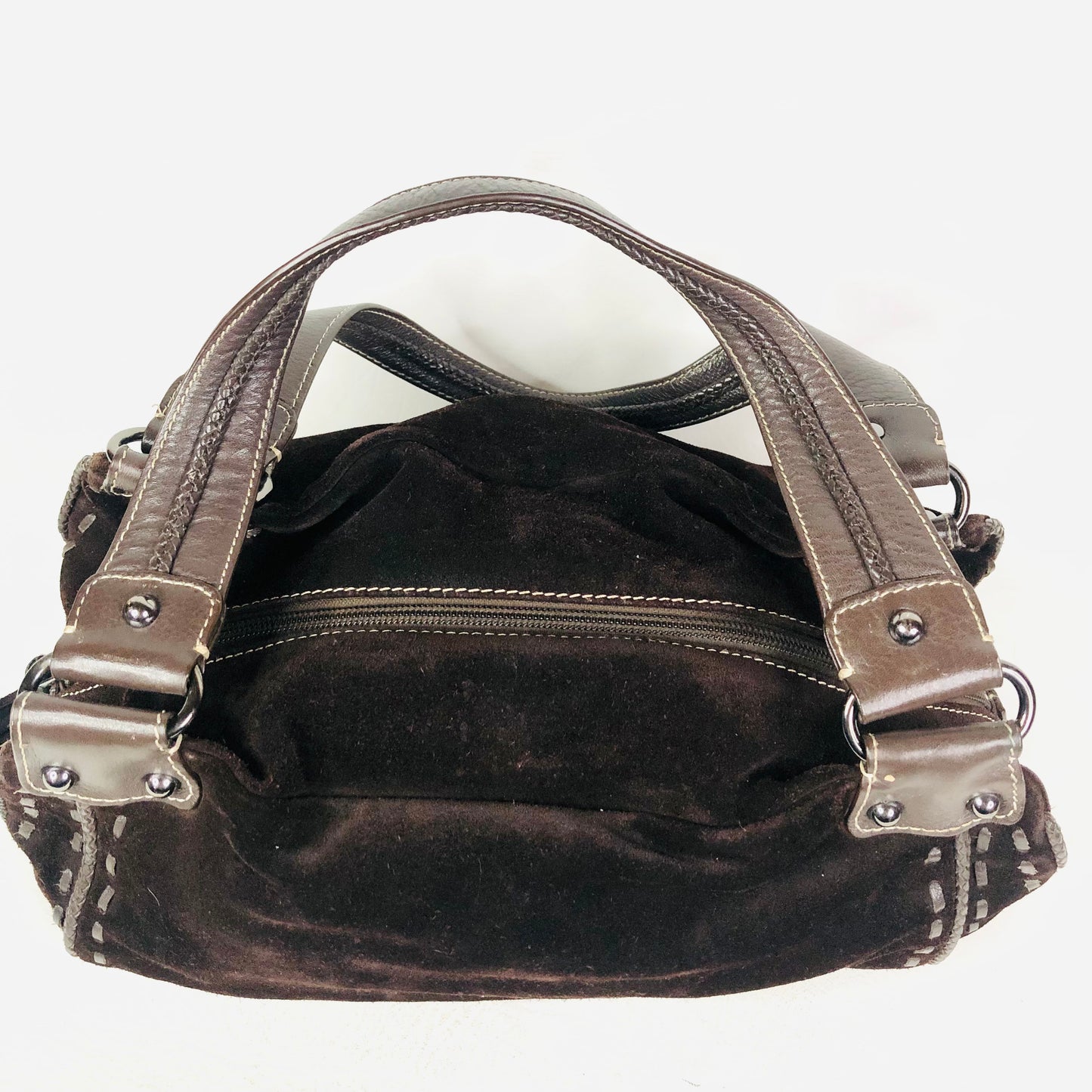 Abro Brown Retro Y2K Suede & Leather Slouch Hobo Grab Bag Handbag Designer