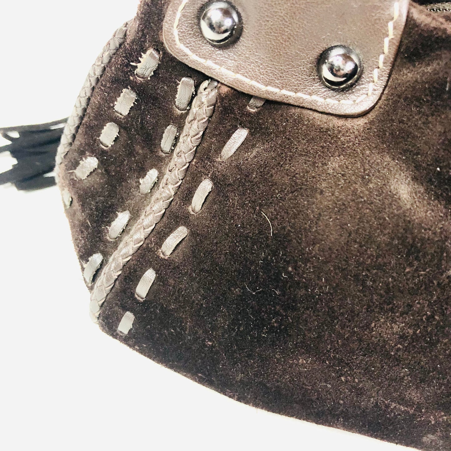 Abro Brown Retro Y2K Suede & Leather Slouch Hobo Grab Bag Handbag Designer