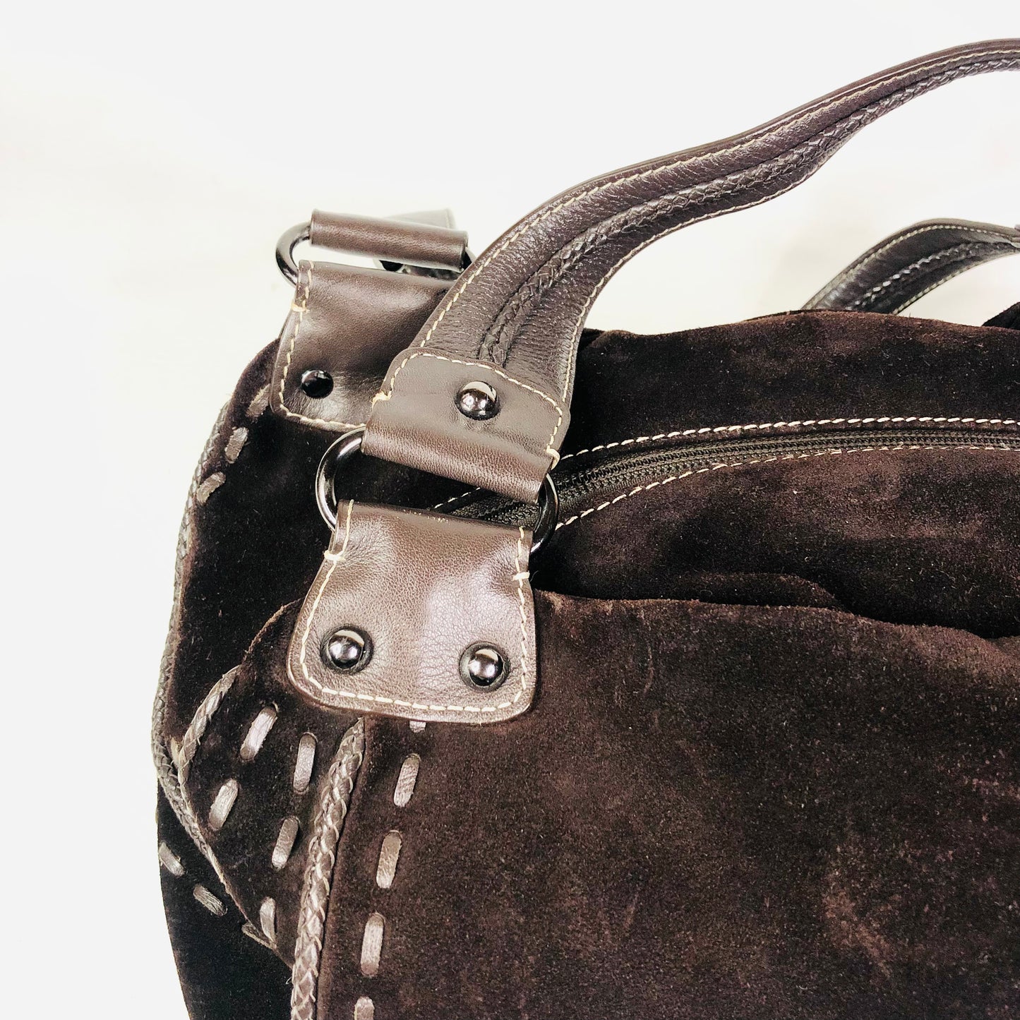 Abro Brown Retro Y2K Suede & Leather Slouch Hobo Grab Bag Handbag Designer