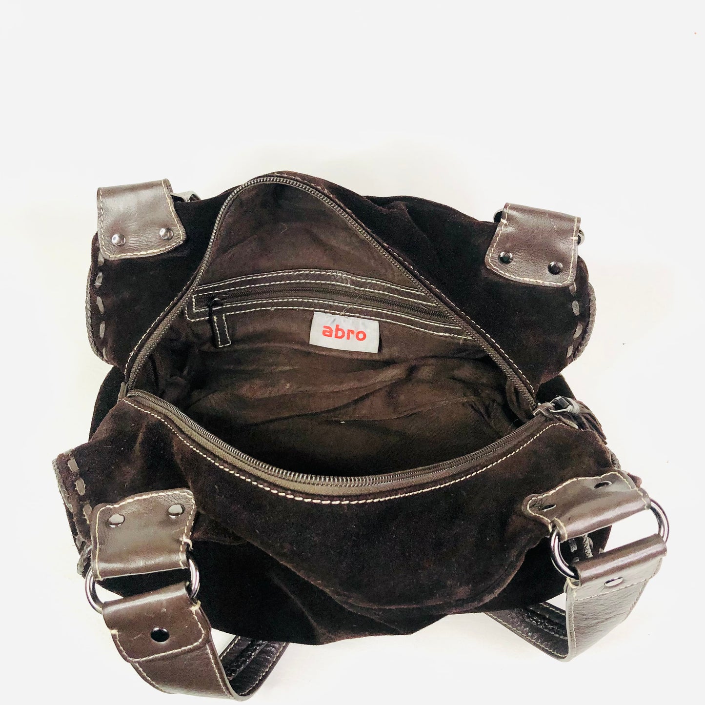 Abro Brown Retro Y2K Suede & Leather Slouch Hobo Grab Bag Handbag Designer