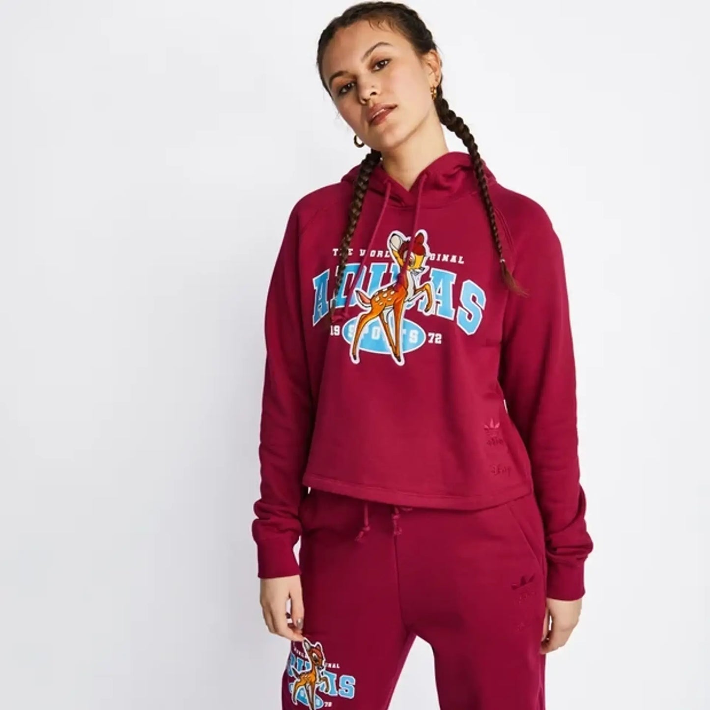 Adidas Originals X Disney Bambi Hoodie Sweatshirt Cropped HE6875 Burgundy Size 6