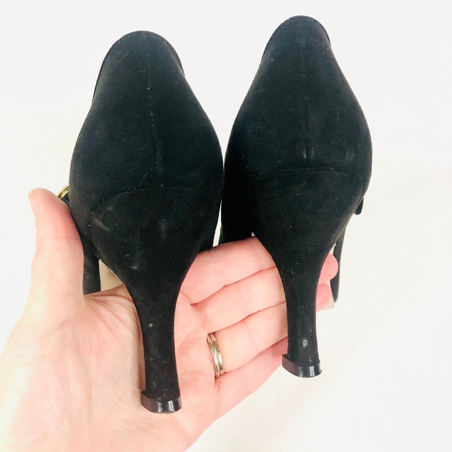 Miss KG Black Faux Suede Spool Heels Mary Jane T-bar Court Shoe Size 4 (37)