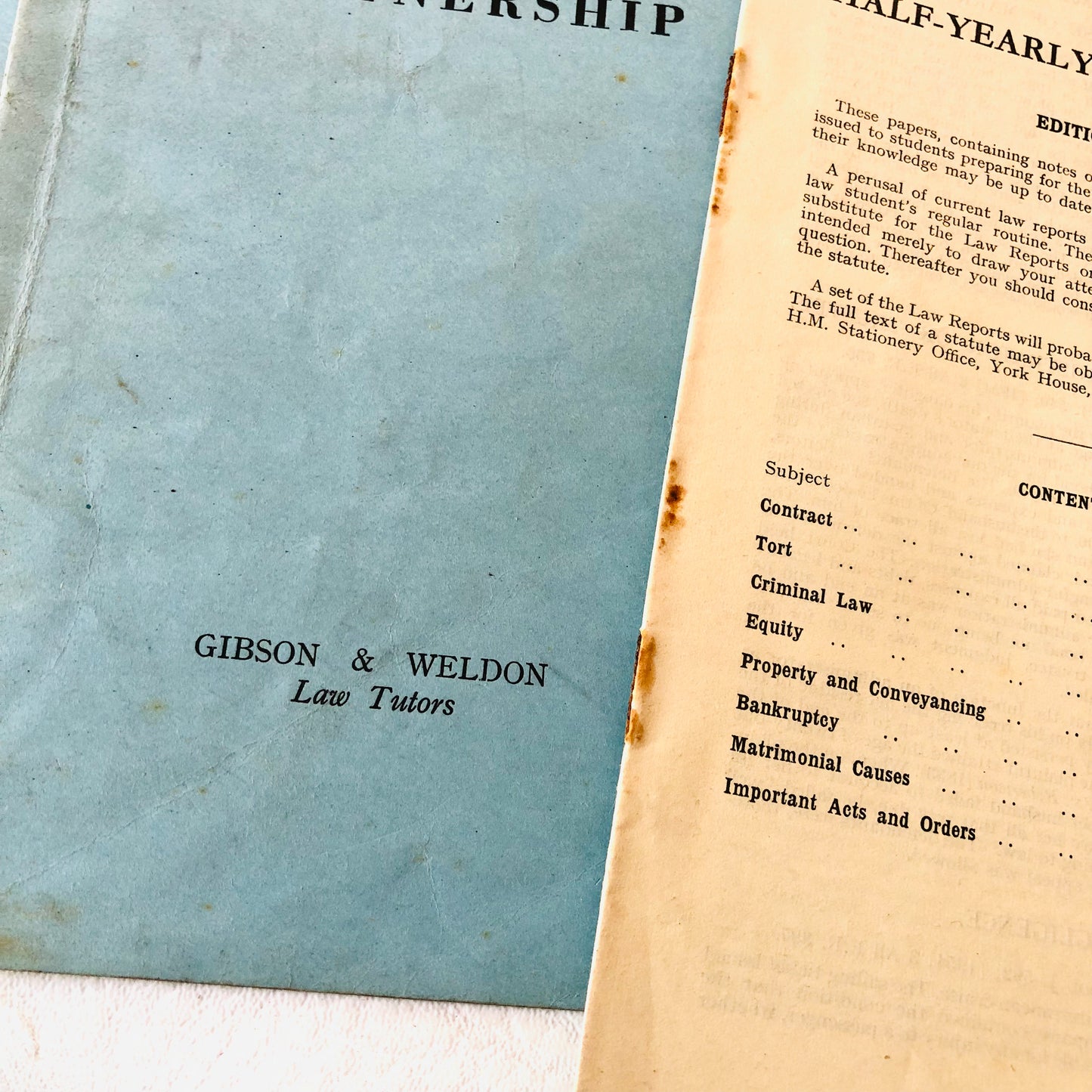 Gibson & Weldon Vintage 1950s Law Notes Equity Tort Partnership Revision Lot - RARE