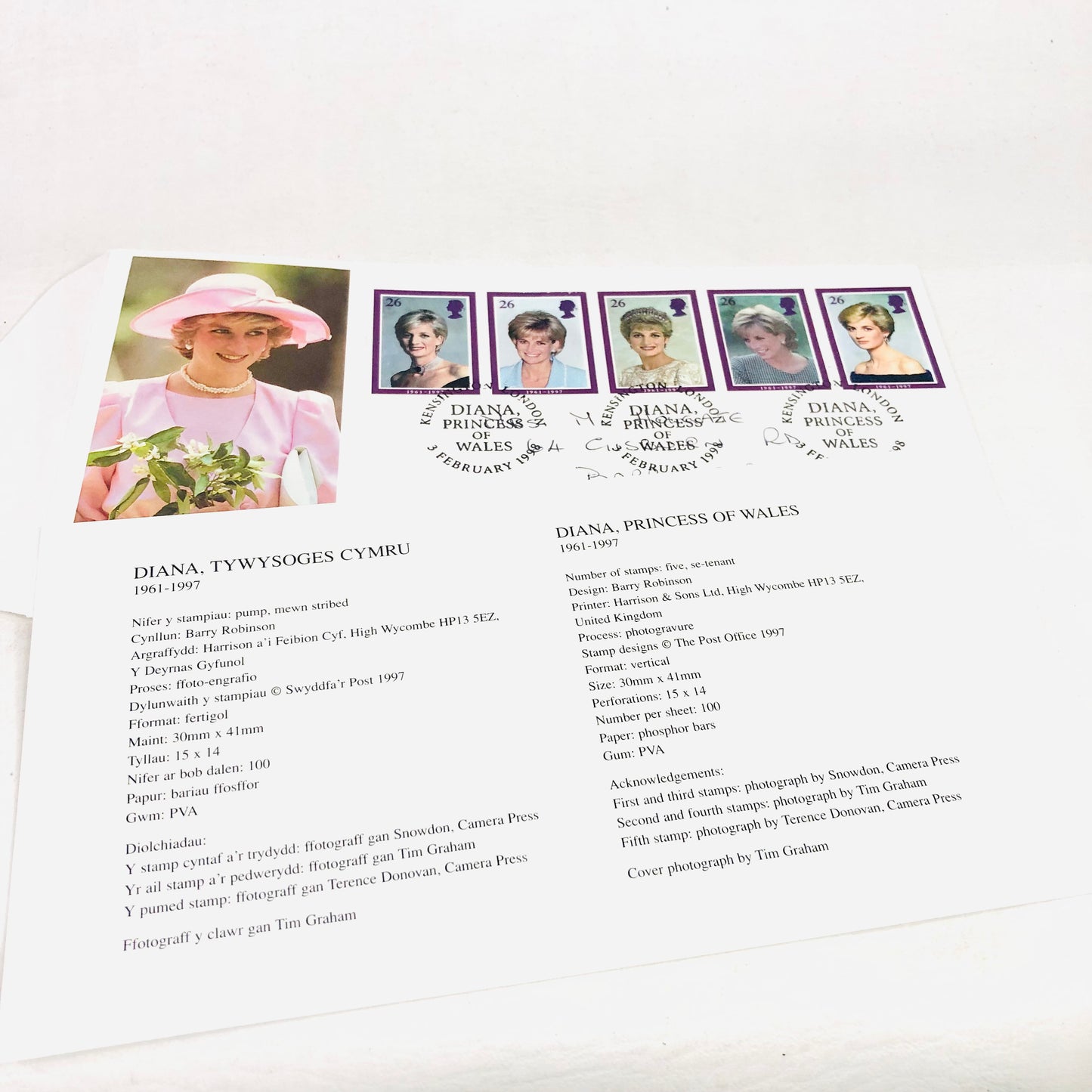Rare Princess Diana Commemorative Stamp Collection - 1961-1997 Memorial Issue - First day cover - Set of 5 Stamps