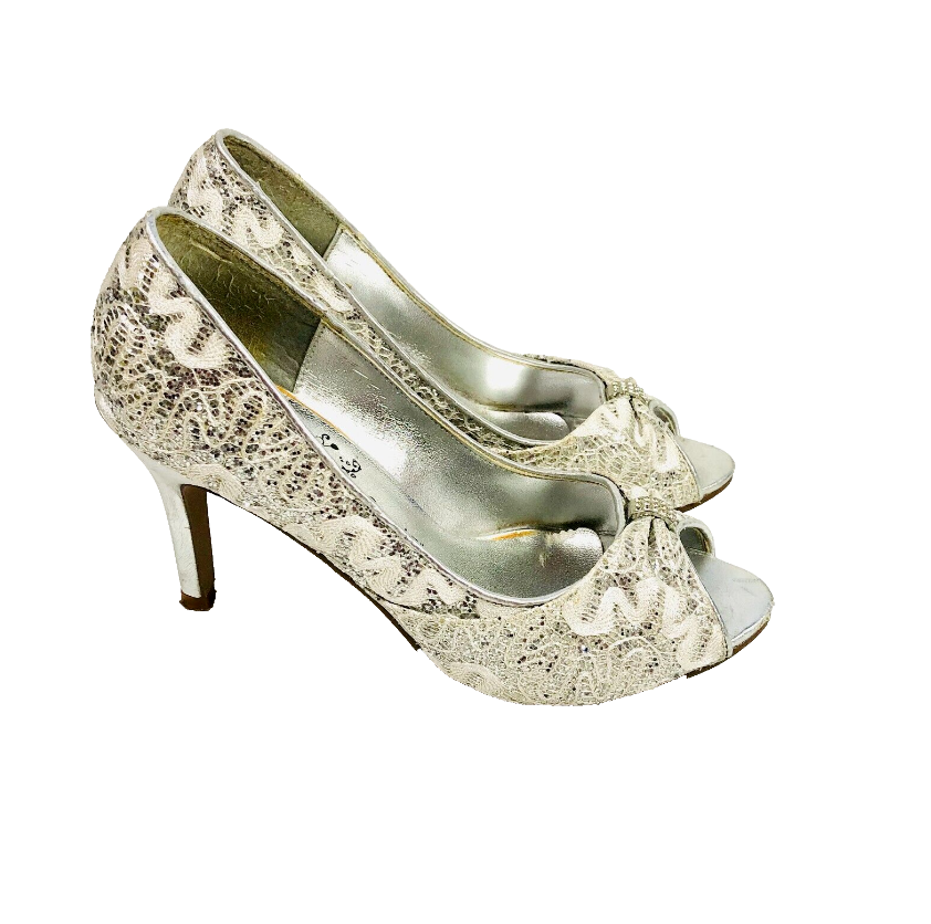 Silver peep toe court 2025 shoes