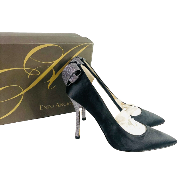 ENZO ANGIOLINI Padilla Black Satin Glitter Back Bow Court Heels Size uk 6 New