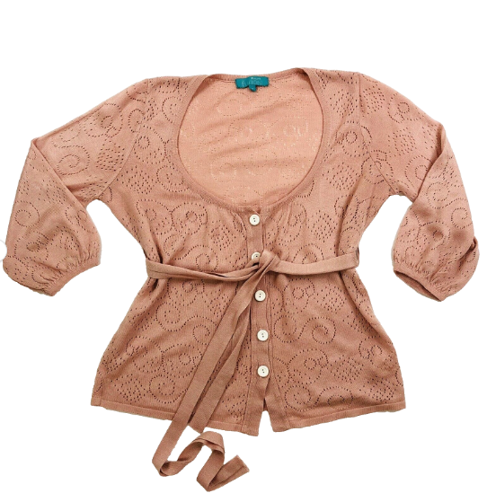 Monsoon Fusion Light Pink Balloon 3/4 Sleeve Tie Cardigan Size M