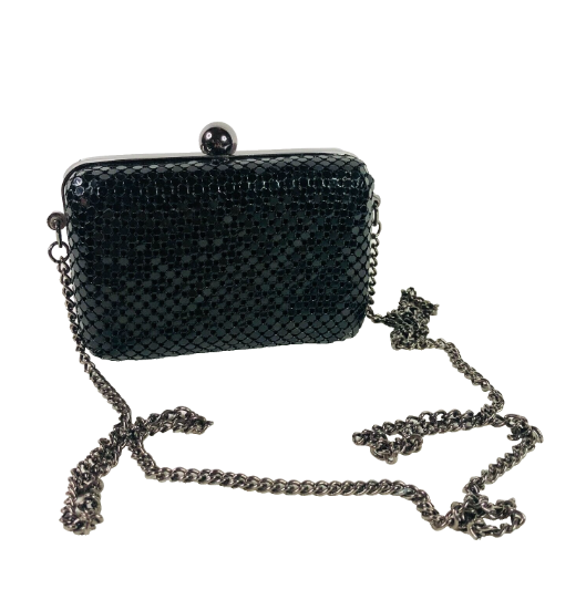 Atmosphere Black Hard Case sparkly evening shoulder Clutch Bag Chain Mail 5.5” X 3.5” X 2”
