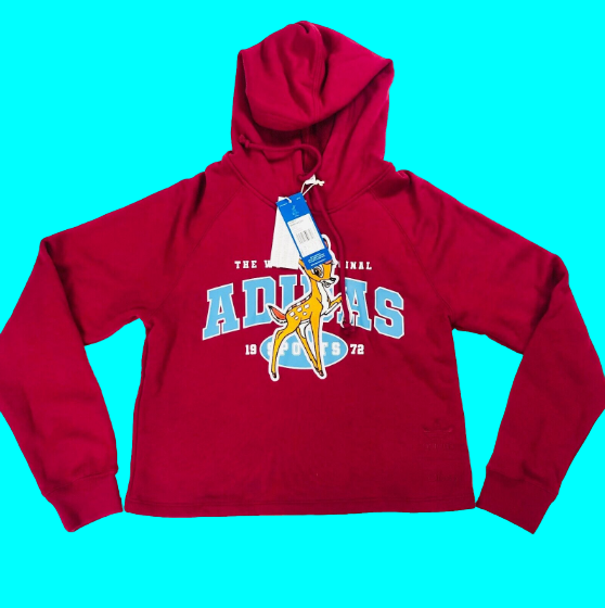 Adidas Originals X Disney Bambi Hoodie Sweatshirt Cropped HE6875 Burgundy Size 6