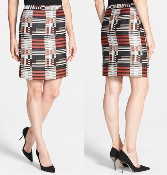 Hugo Boss Maluka Colour Block Stripe Orange & Black Wool Blend Skirt Size UK 4