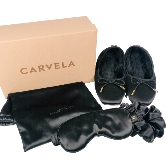 CARVELA Black Satin Fantasy Sleep & Slippers Set Large UK4/5 - £75 NEW & Boxed