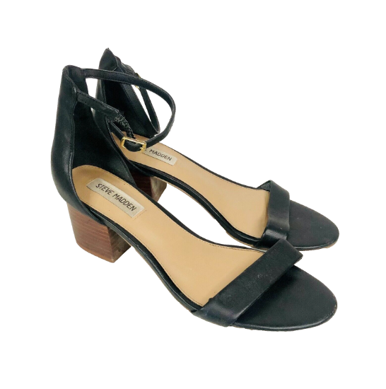 Steve Madden Irenee Black & Brown Leather Ankle Strap Open Toe Sandal Size 6 (39)
