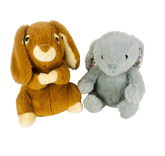Tesco Soft Toys - Pair of Plush Stuffed Rabbits - Brown & Grey - Cute & Cuddly
